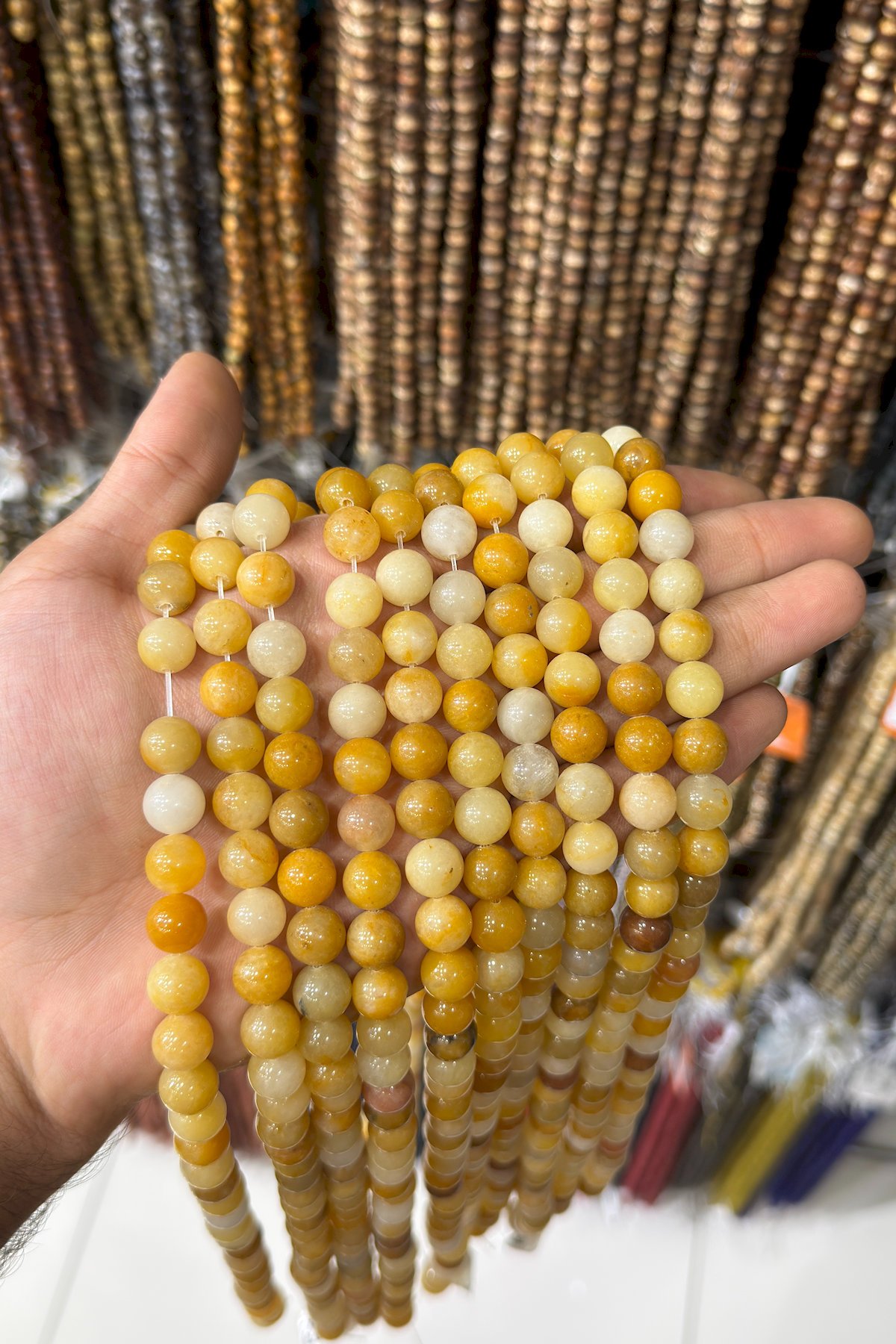 Akik Doğal Taş Parlak Sarı Küre Kesim 10mm Dizi [Aa]