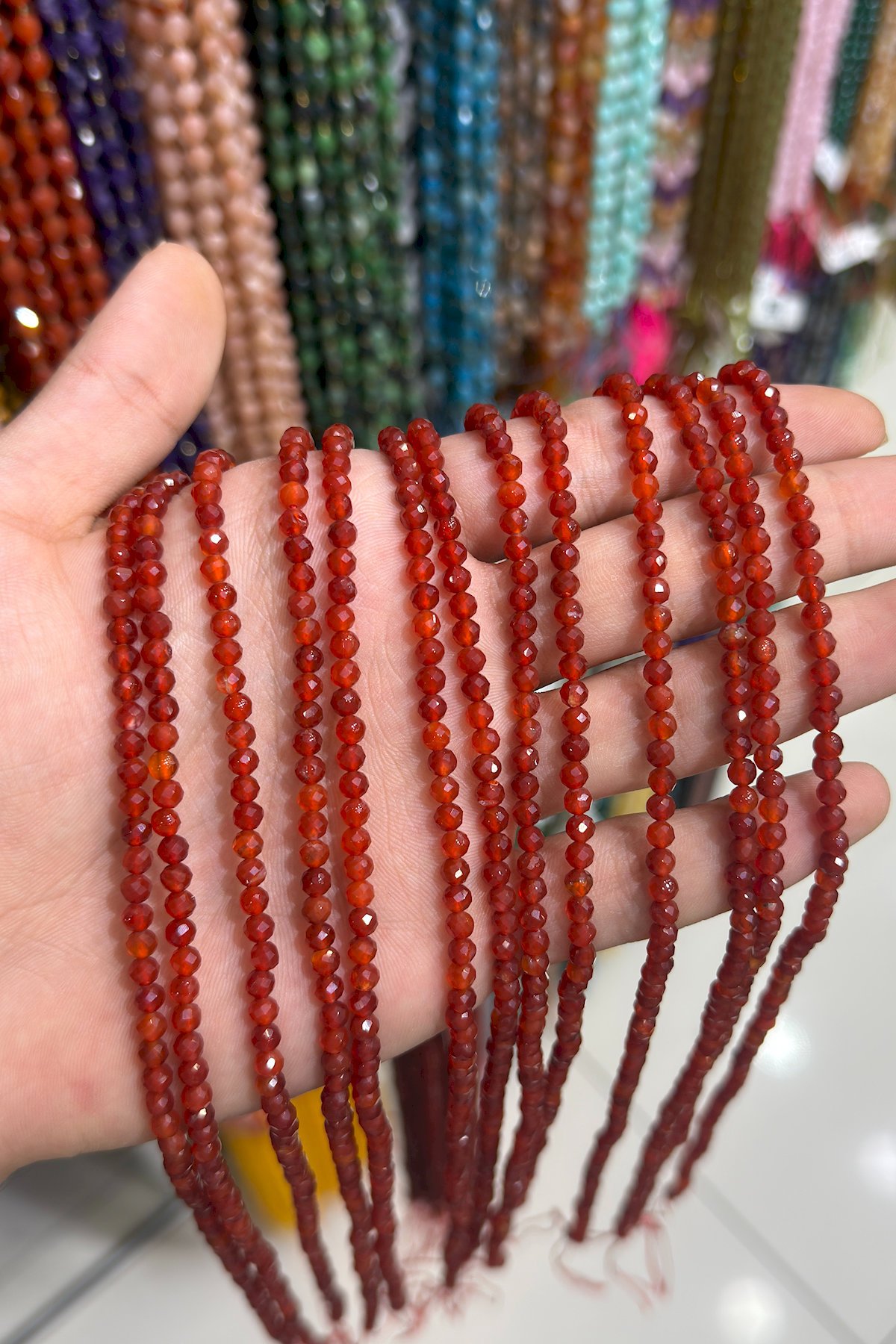 Agate Stone Round-Cut Shiny Orange 4mm Bead Strand