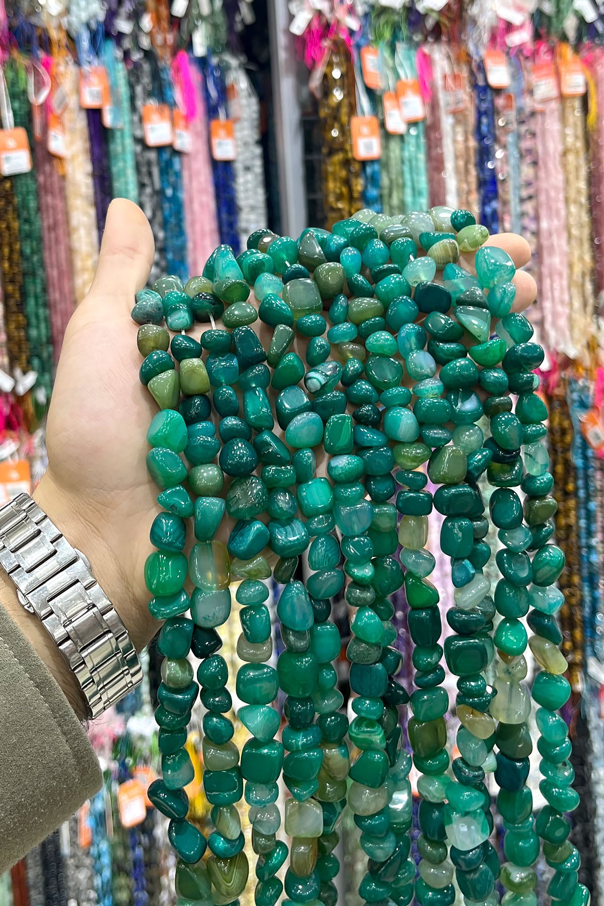 Akik Taşı Tımbıl Kesim Parlak Koyu Yeşil 8x11mm Doğal Taş Dizi [AB+]
