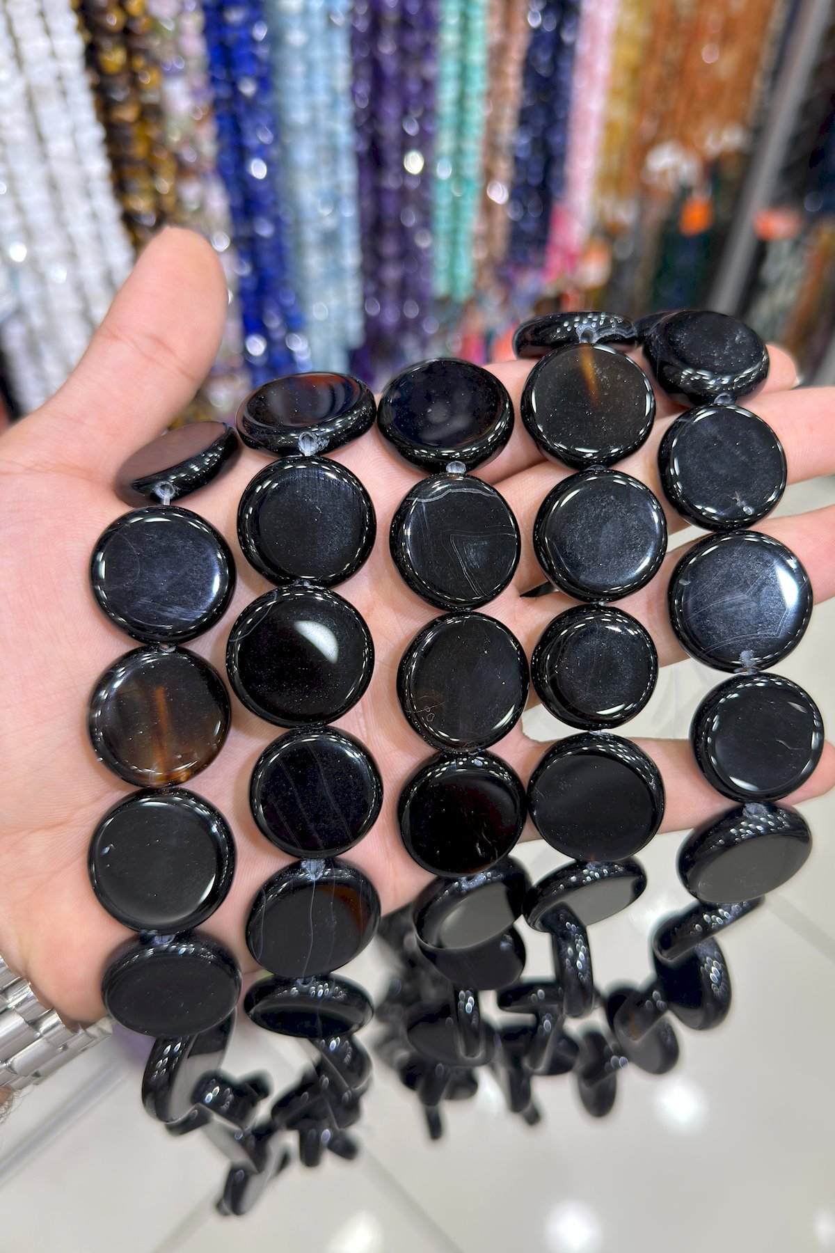 Akik Taşı Yassı Daire Kesim Siyah 25mm Doğal Taş Dizi