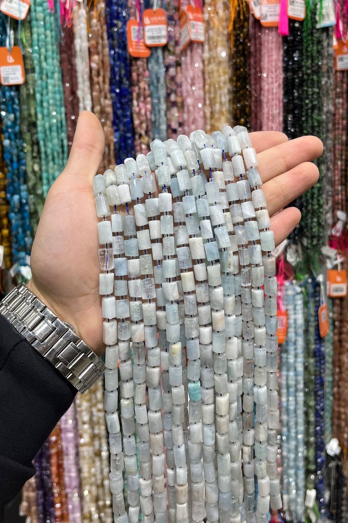 Akuamarin Taşı Silindir Altıgen Kesim 10x14mm Doğal Taş Dizi