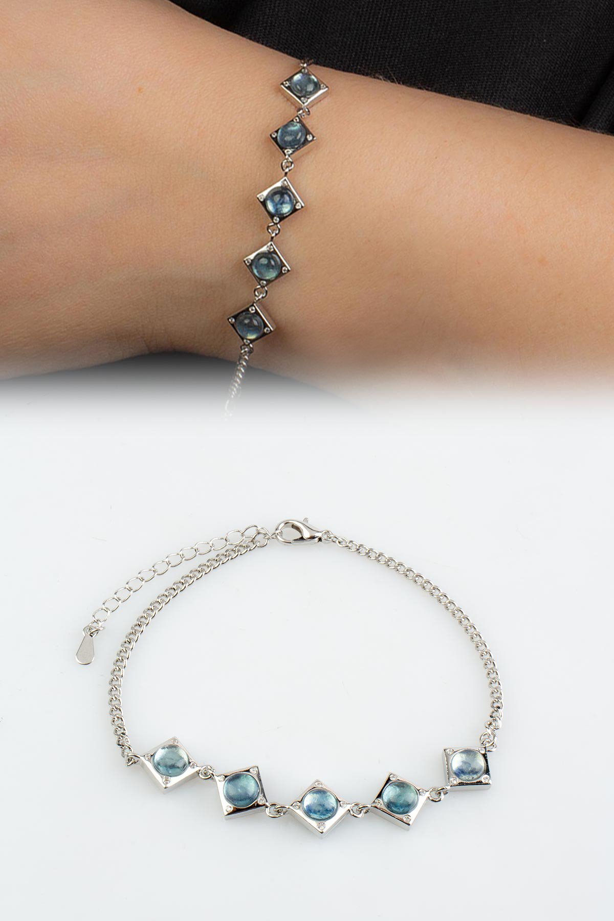 Akuamarin Doğal Taş Zincir Bileklik