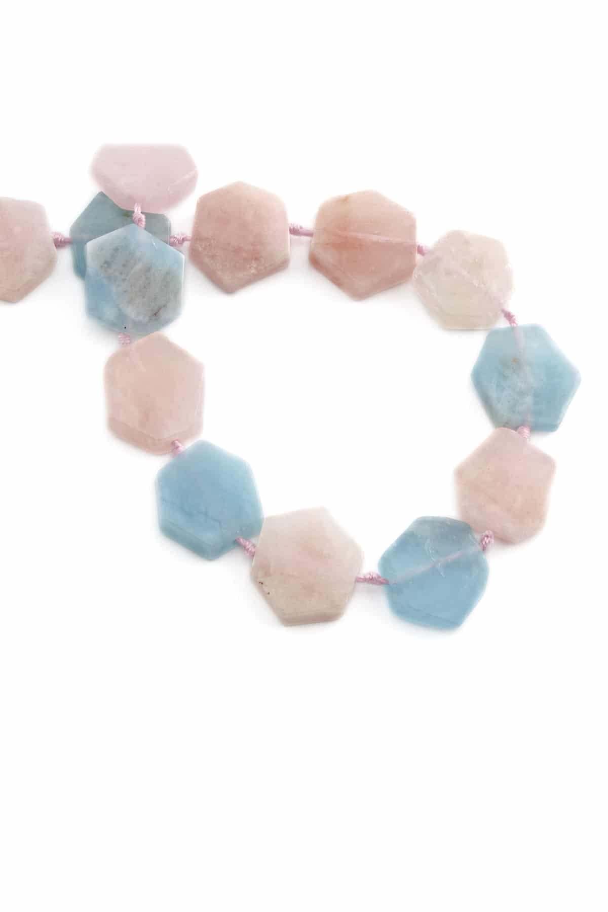 Akuamarin Taşı Altıgen Kesim Pembe 17x5mm Doğal Taş Dizi