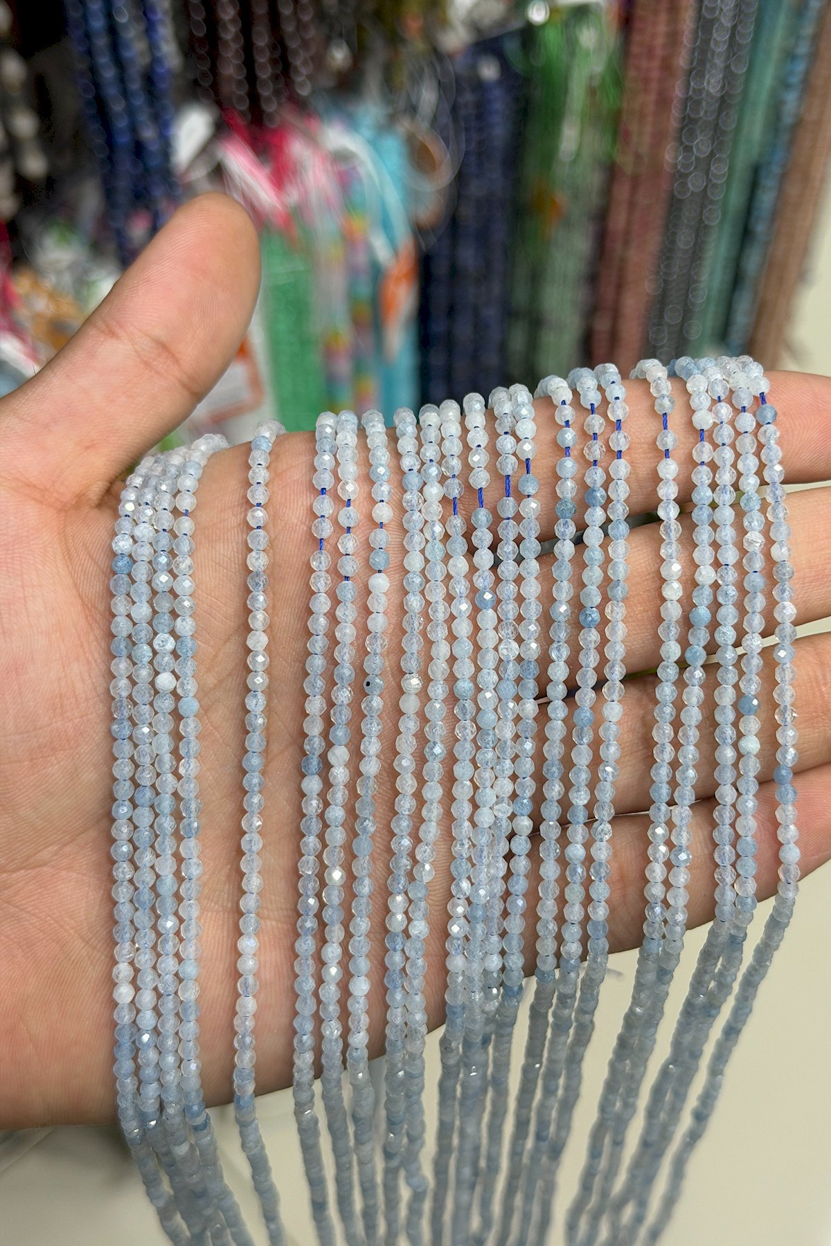 Akuamarin Doğal Taş Faset Küre Kesim 3mm Dizi