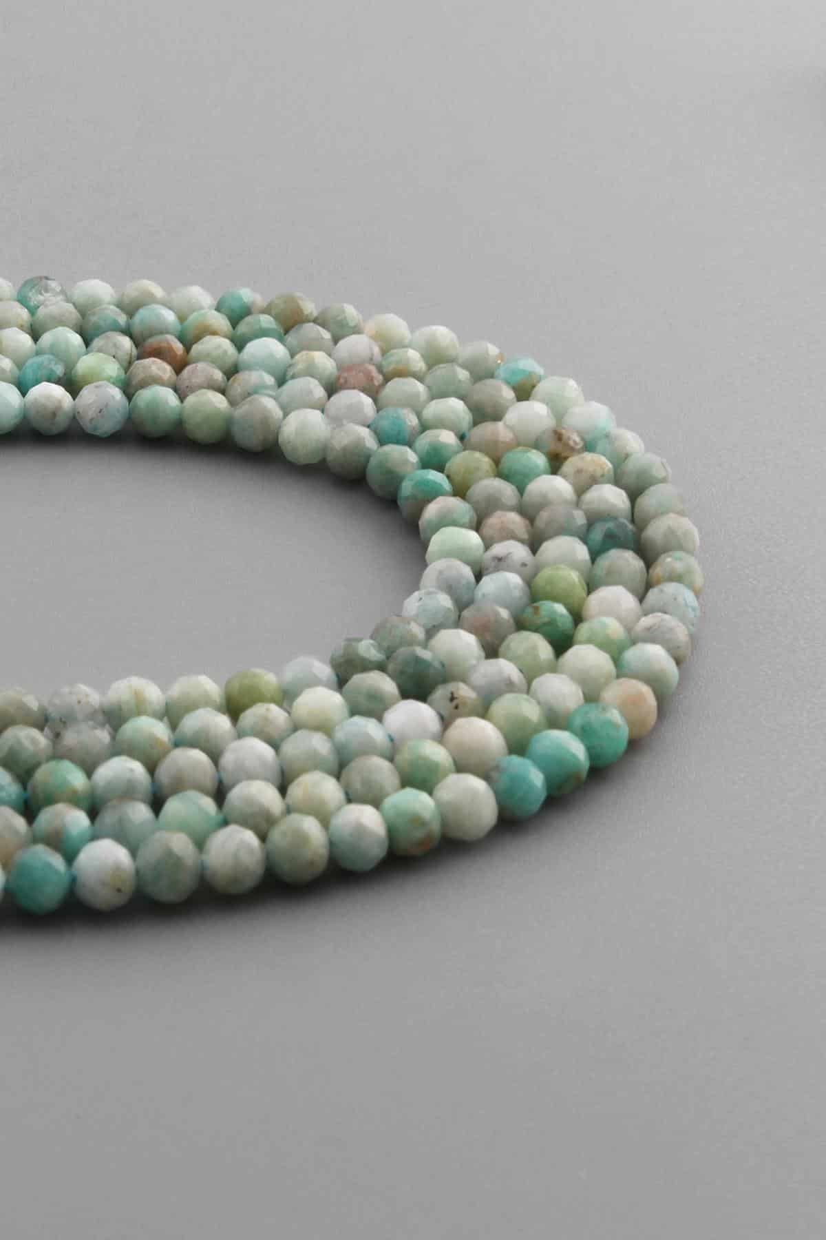 Amazonit Taşı Küre Kristal Kesim Parlak Karışık 4mm Doğal Taş Dizi [AA]