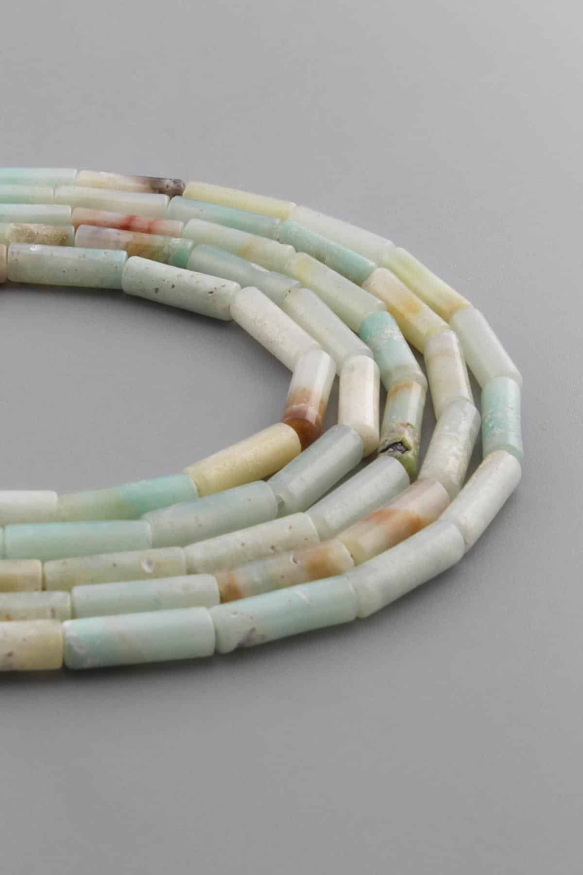 Amazonite Natural Stone Shiny Cylinder Cut 4x13mm String Of Beads