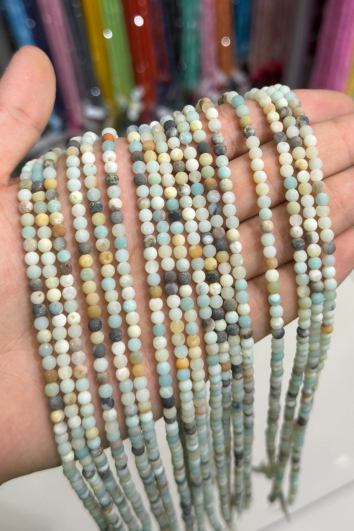 Amazonite Natural Stone Matte Globe Cut 4mm String Of Beads