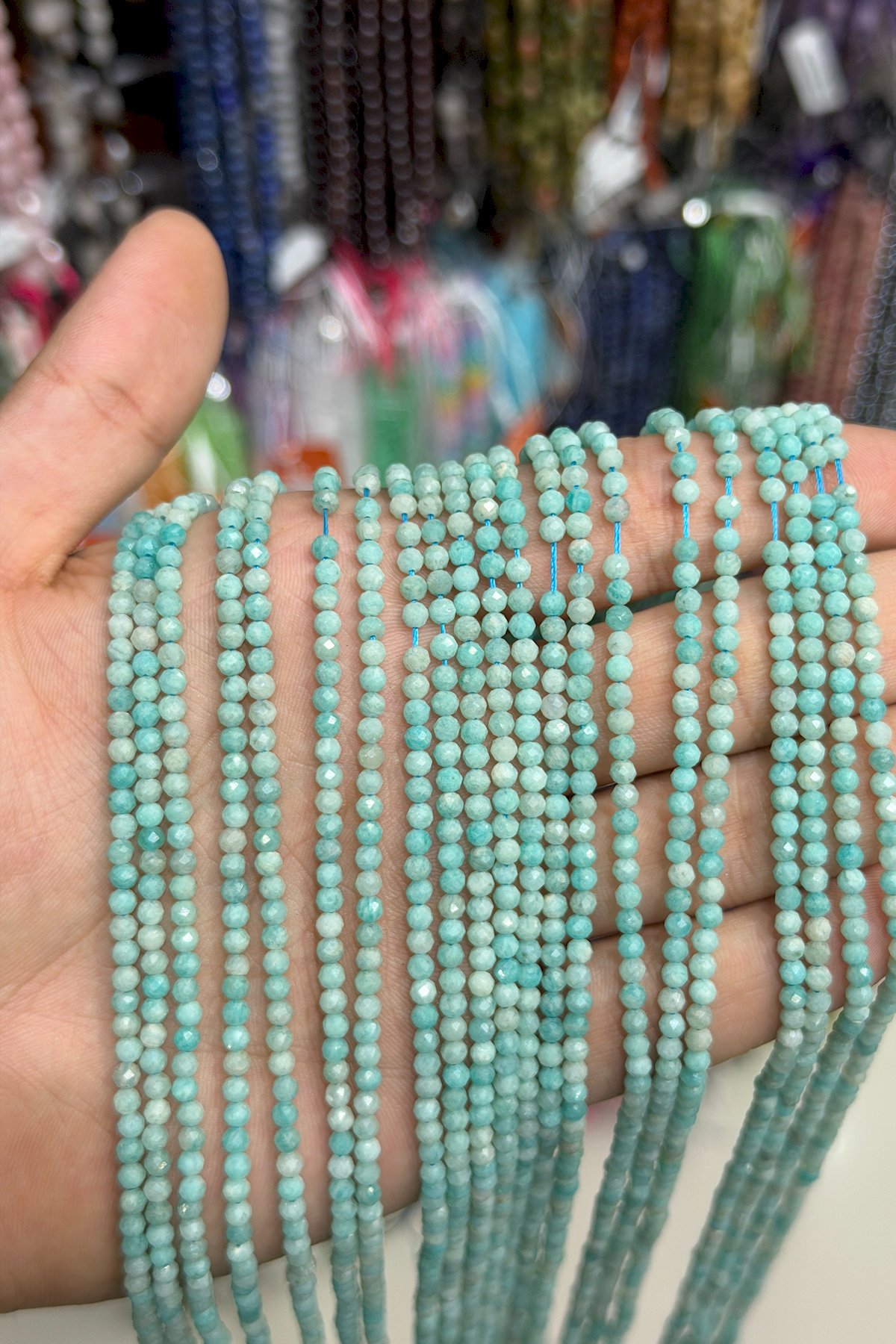 Amazonite Natural Stone Globe Crystal Cut 3mm String Of Beads