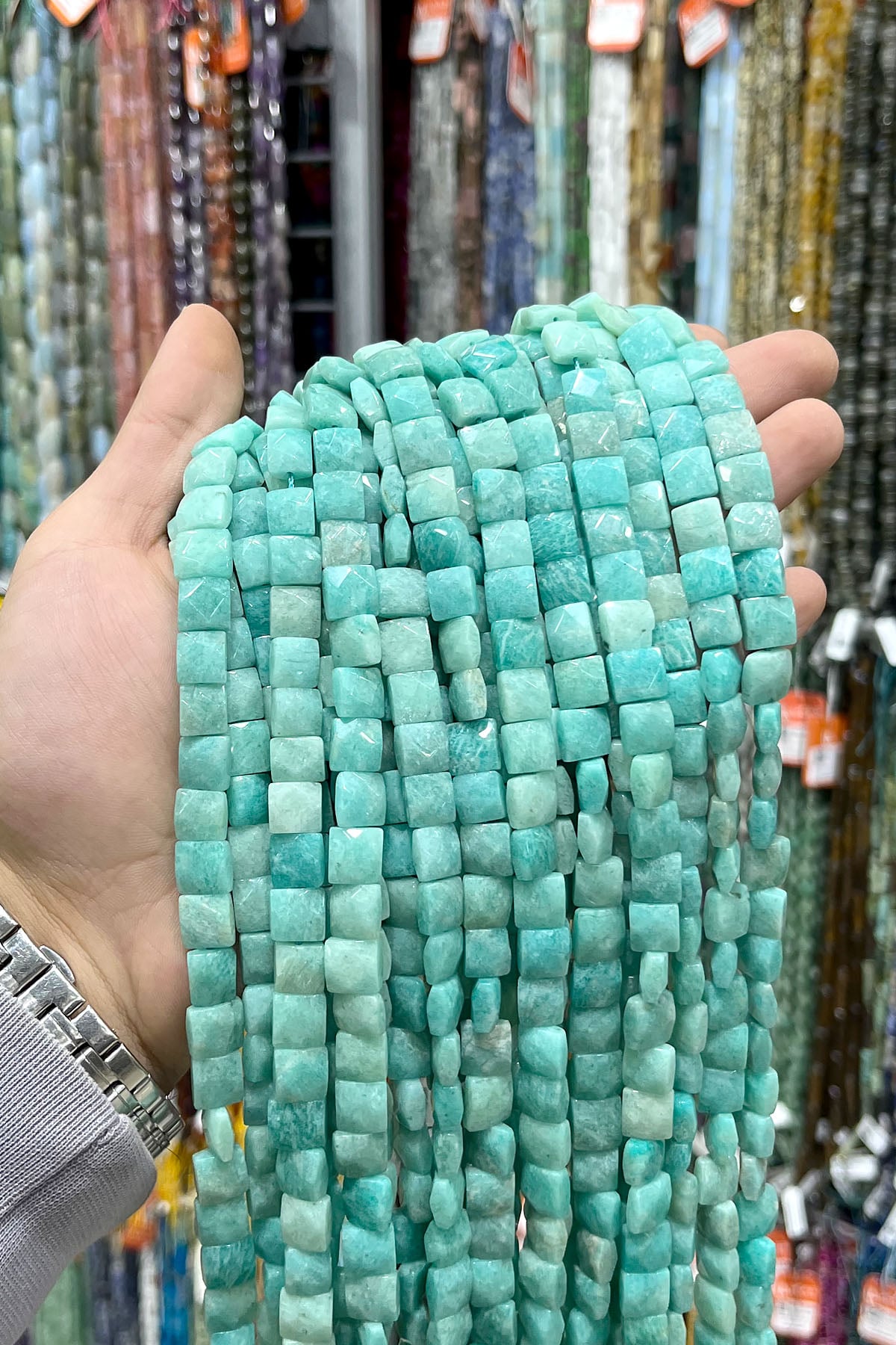 Amazonit Doğal Taş Yatsı Kare Özel Kesim 10x5mm Dizi