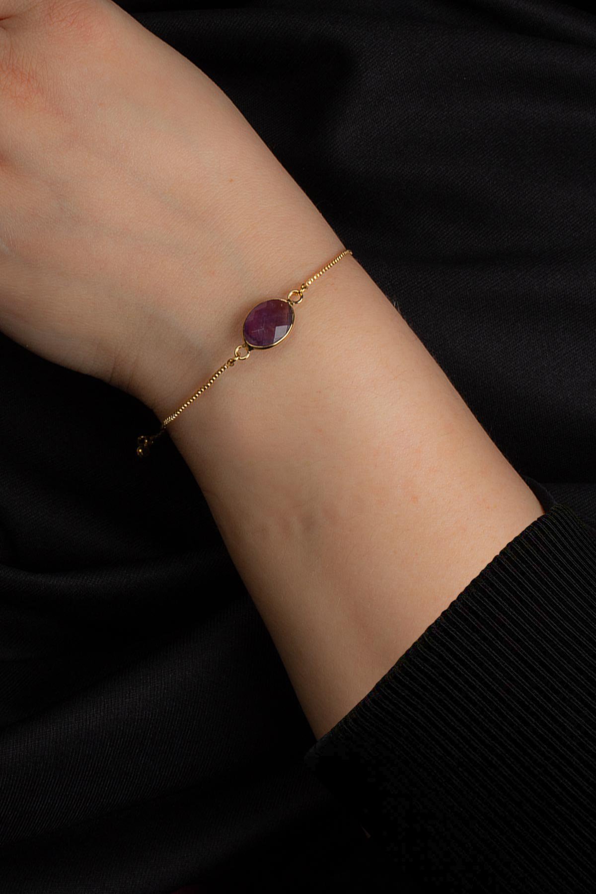 Ametıst Doğal Taş Asansör Sistemli Bileklik