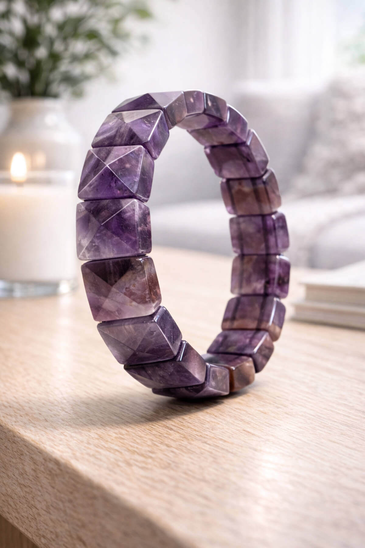 Ametist Doğal Taş Parlak Kare Faset Kesim 12x12mm Bileklik