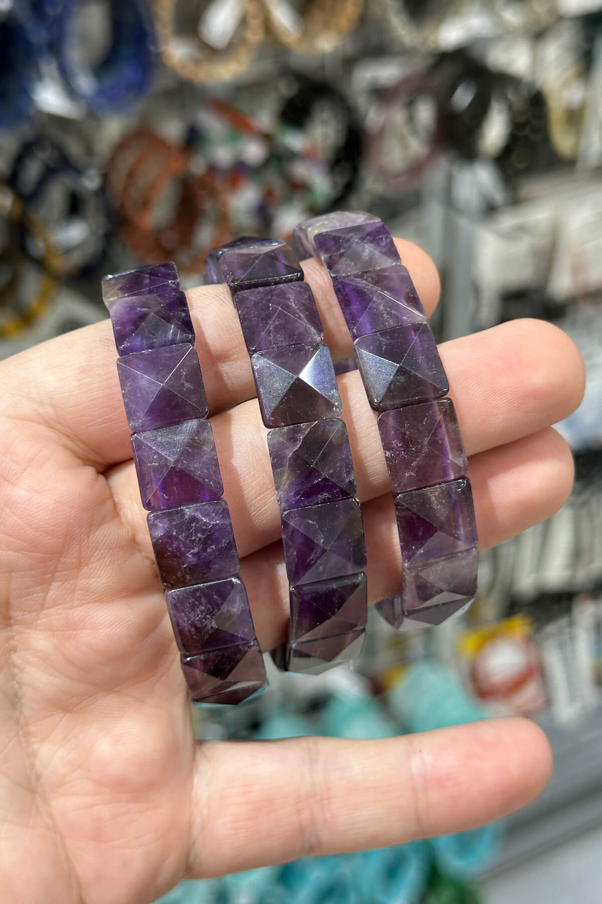 Ametist Doğal Taş Parlak Kare Faset Kesim 12x12mm Bileklik