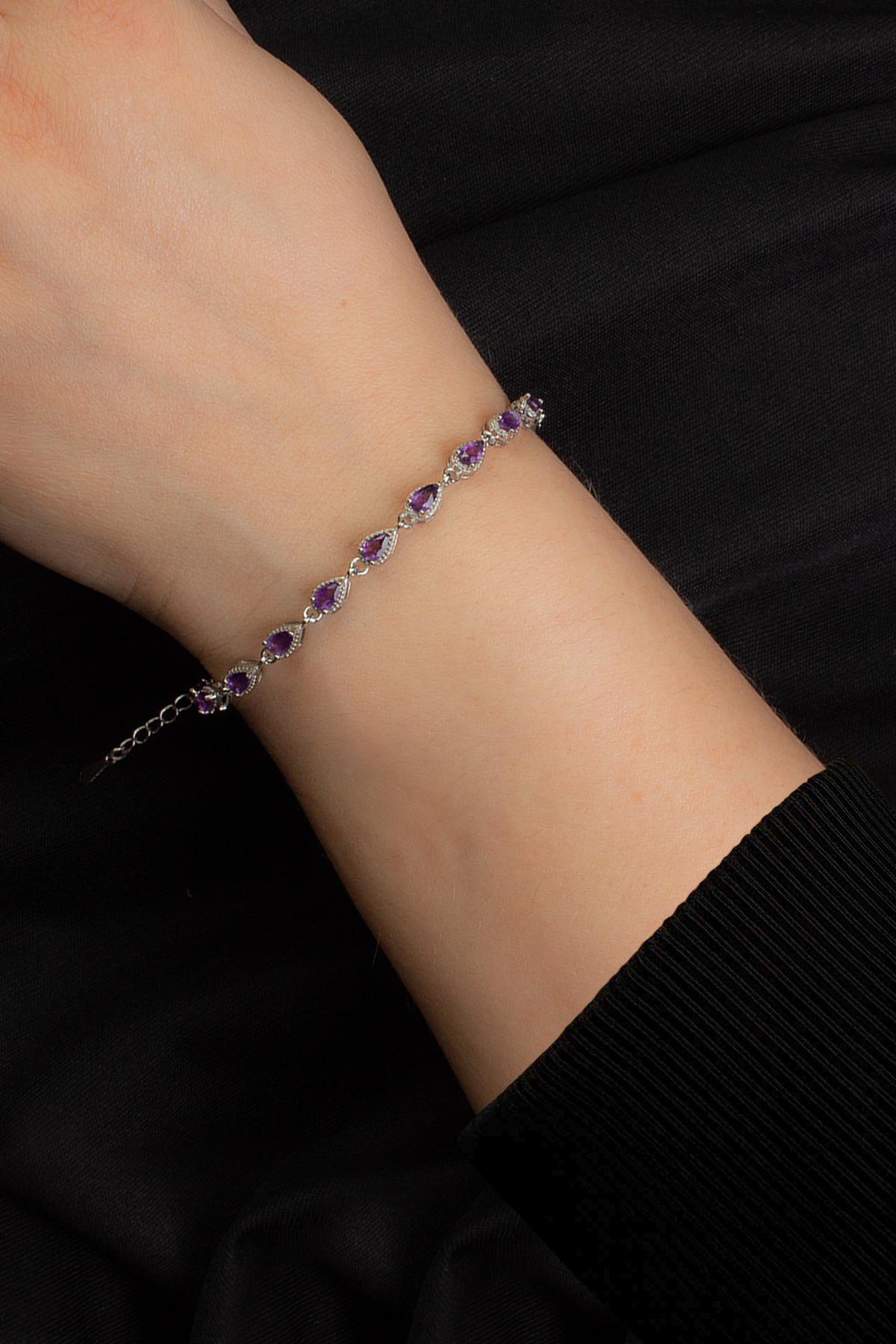 Ametist Doğal Taş Zincir Bileklik