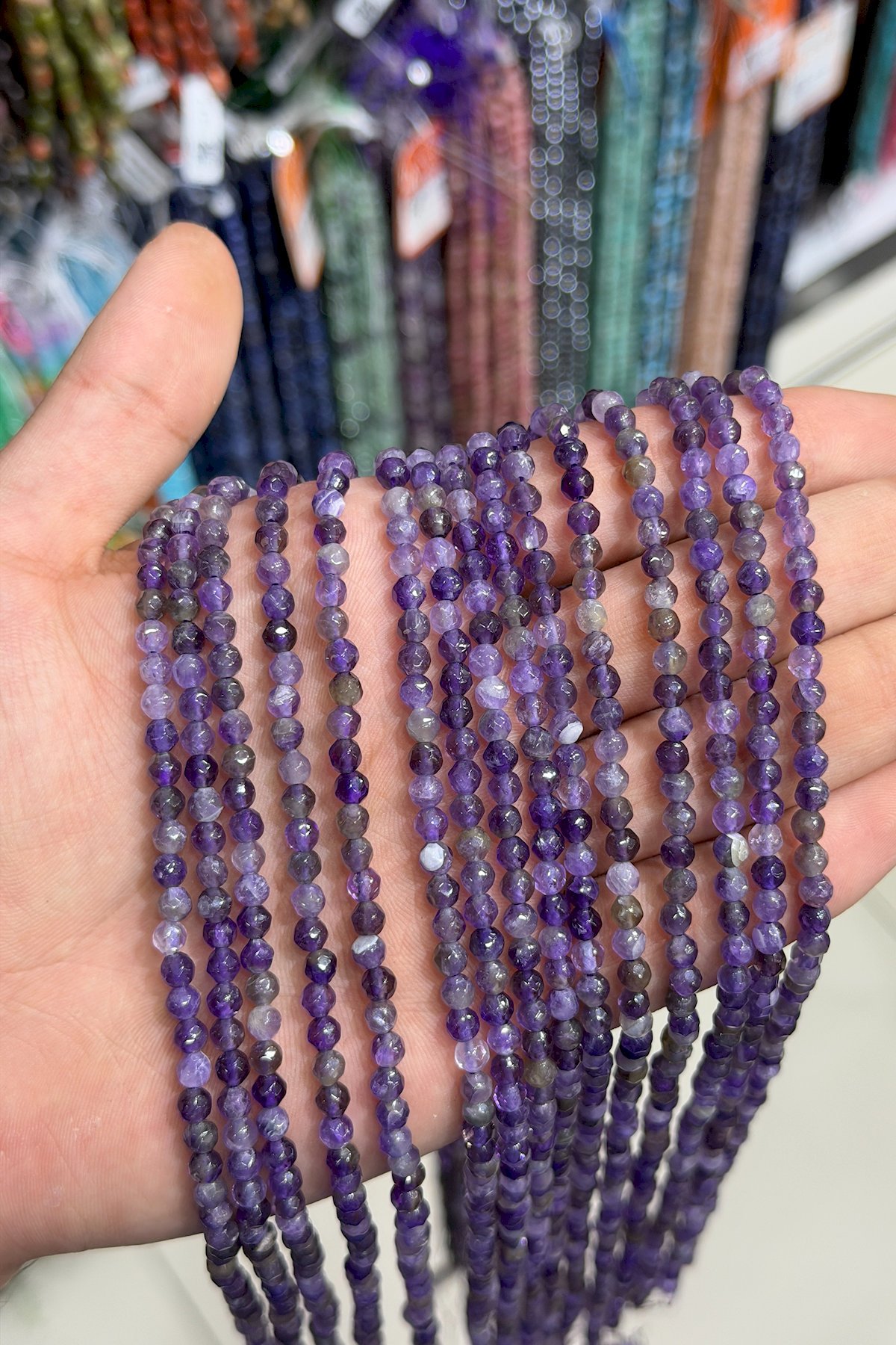 Ametist Taşı Küre Faset Kesim Parlak 4mm Doğal Taş Dizi [AB]