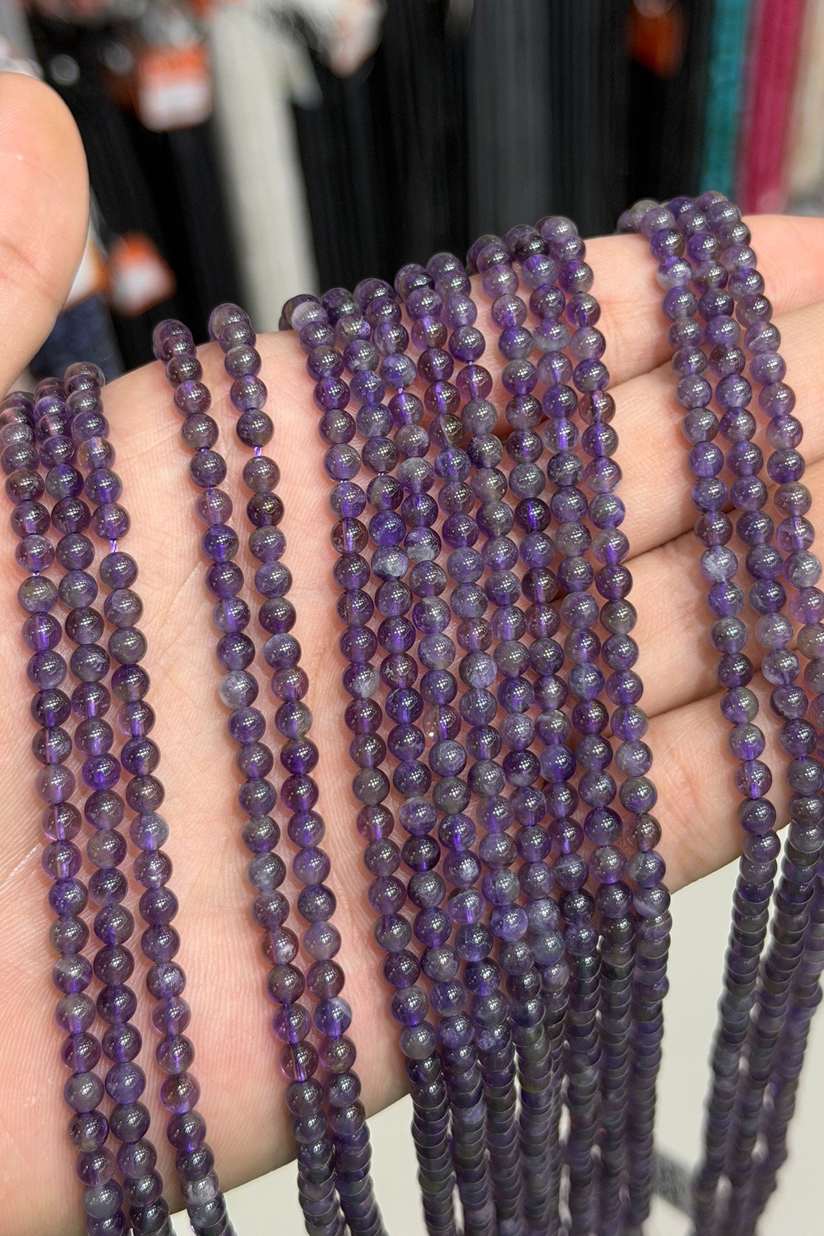 Amethyst Natural Stone Globe Cut 4mm String Of Beads