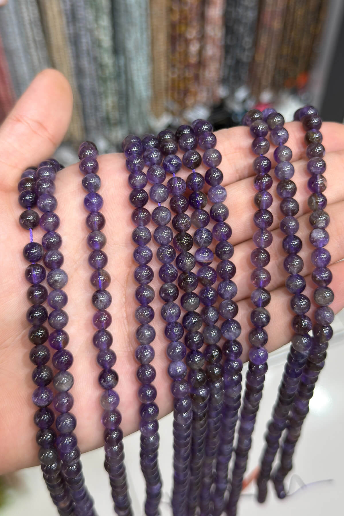 Amethyst Natural Stone Shiny Globe Cut 6mm String Of Beads [B+]