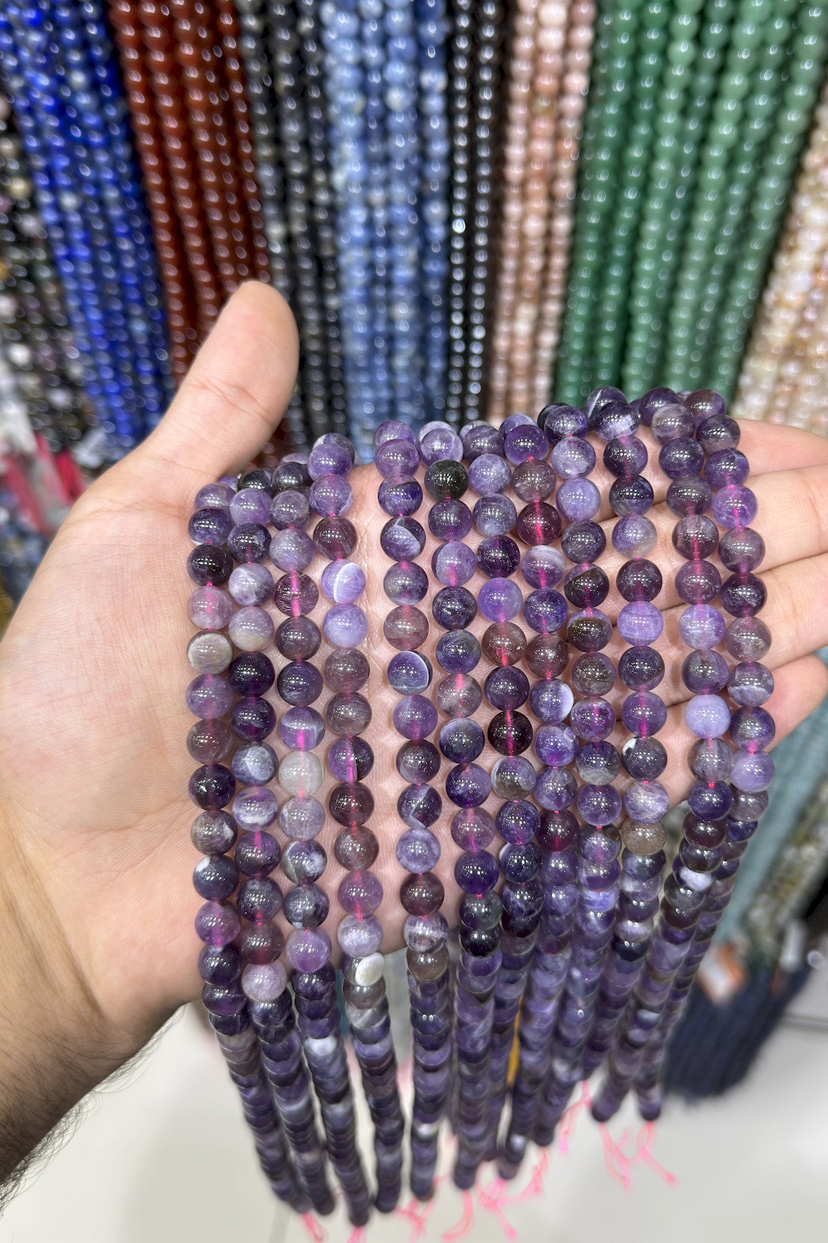 Ametist Taşı Küre Kesim Parlak 8mm Doğal Taş Dizi [B]