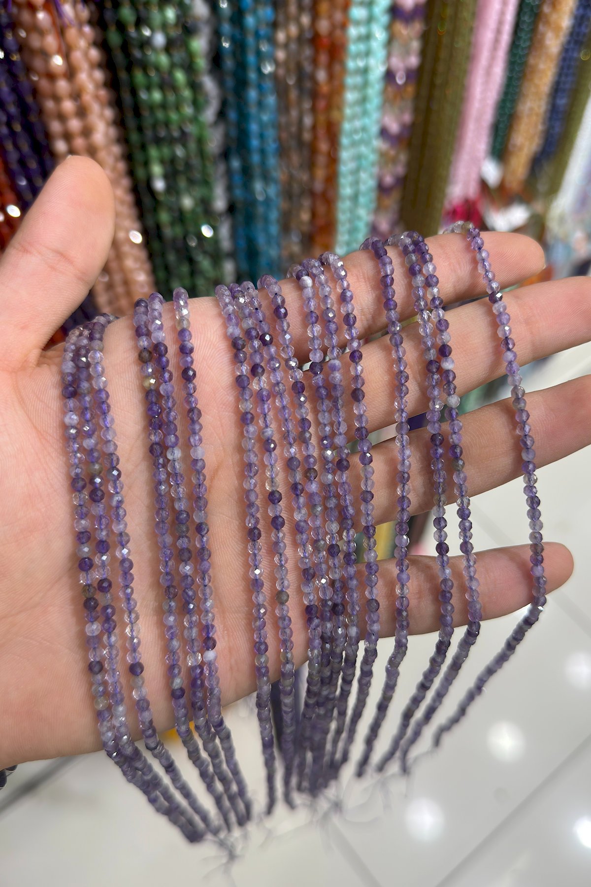 Ametist Taşı Küre Kristal Kesim Parlak 3mm Doğal Taş Dizi [AA]