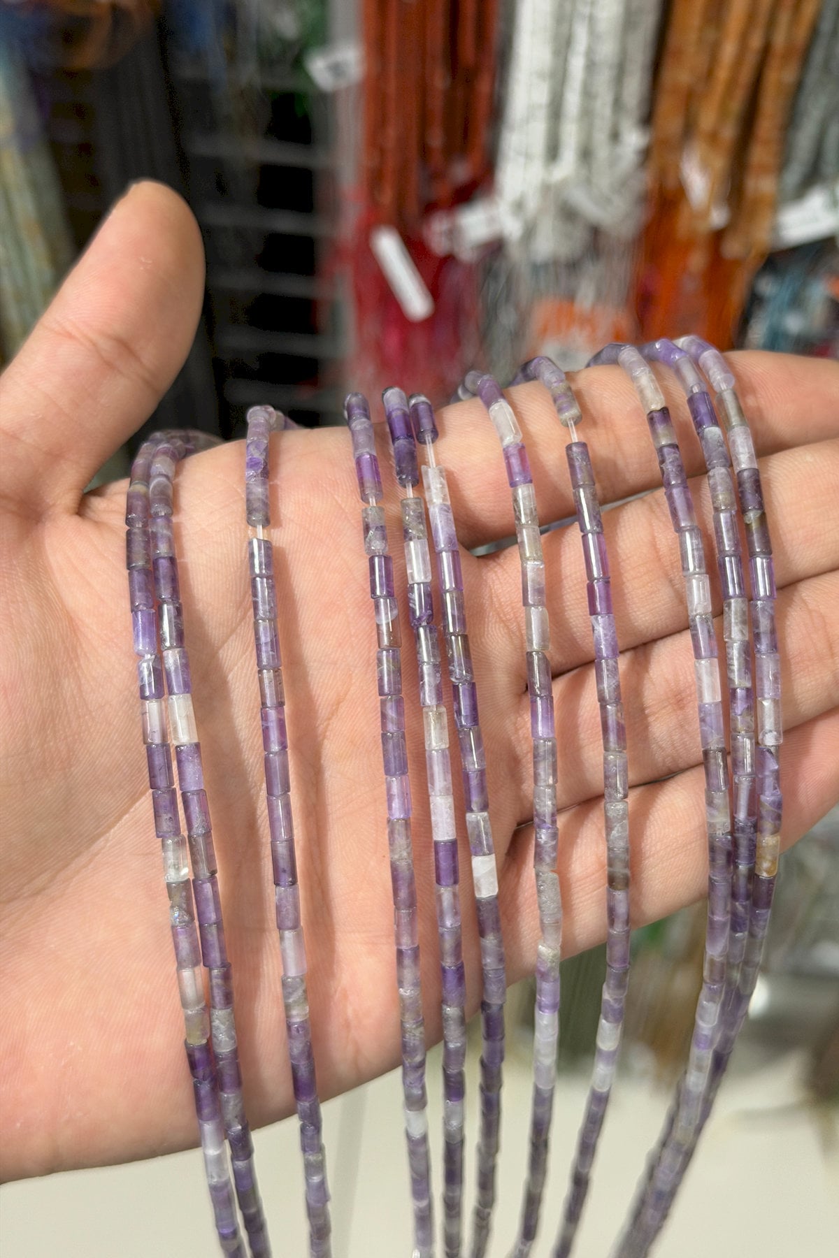 Ametist Taşı Silindir Kesim Parlak 3x6mm Doğal Taş Dizi [AA]
