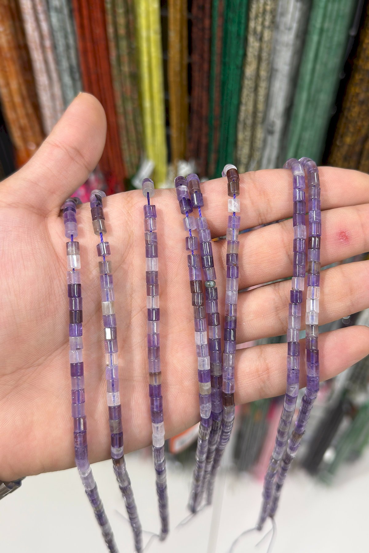 Ametist Taşı Silindir Kesim Parlak 4x4mm Doğal Taş Dizi [AA]