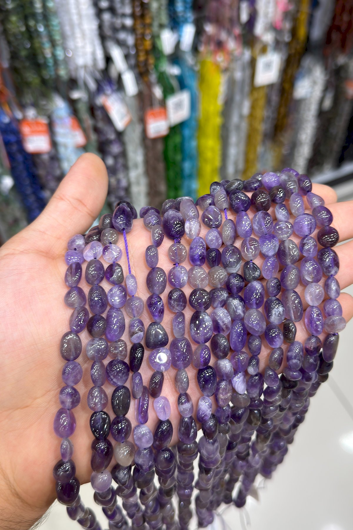Amethyst Natural Stone Shiny Tumbler Cut 7x10mm String Of Beads