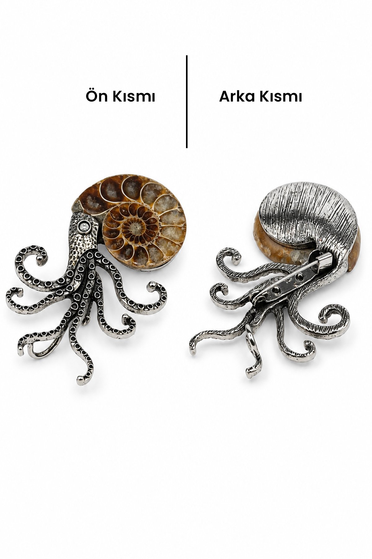 Ammonit Taşı Broş Ahtapot