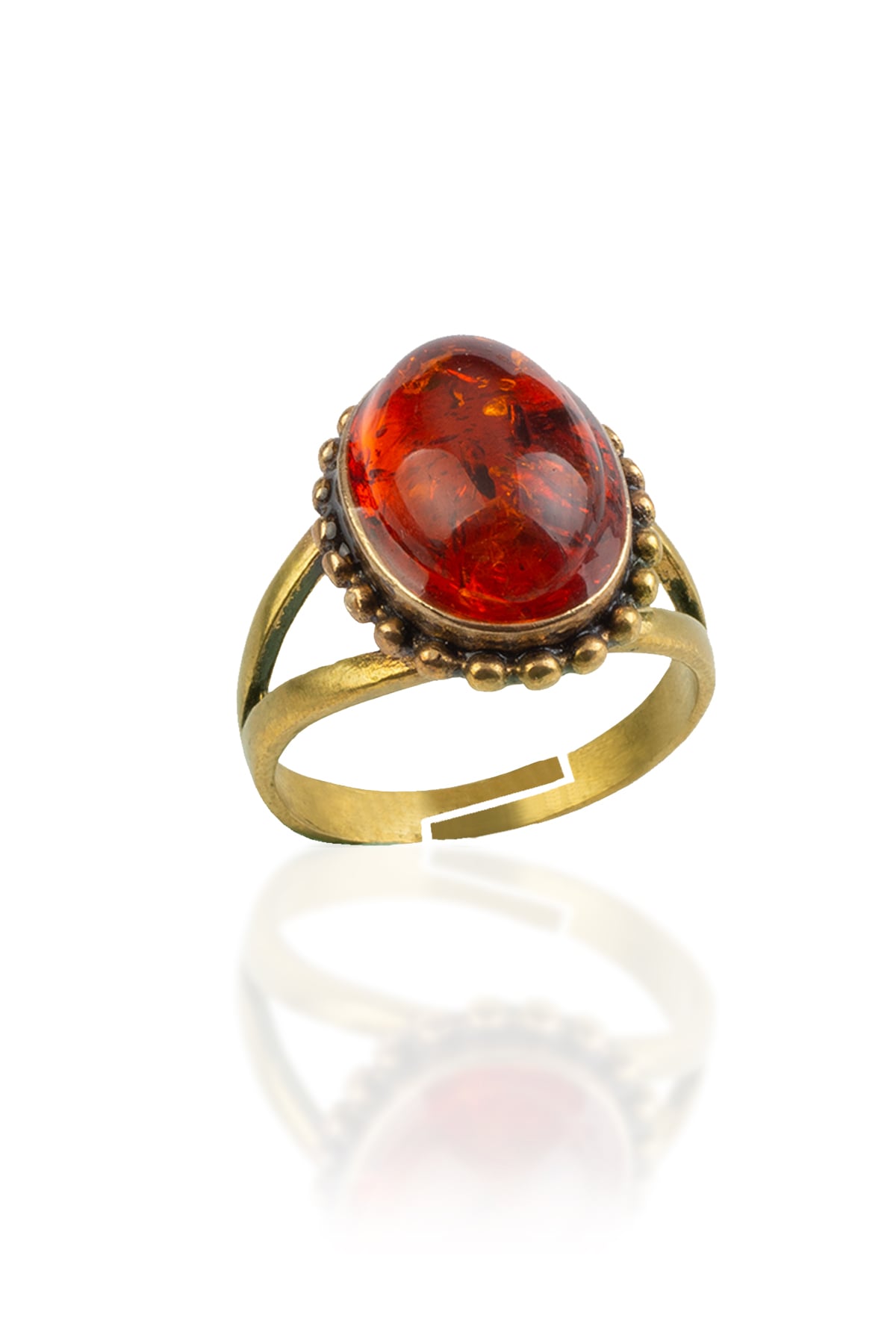 Ateş Kehribarı Bronz Oval Kesim Ayarlanabilir Yüzük