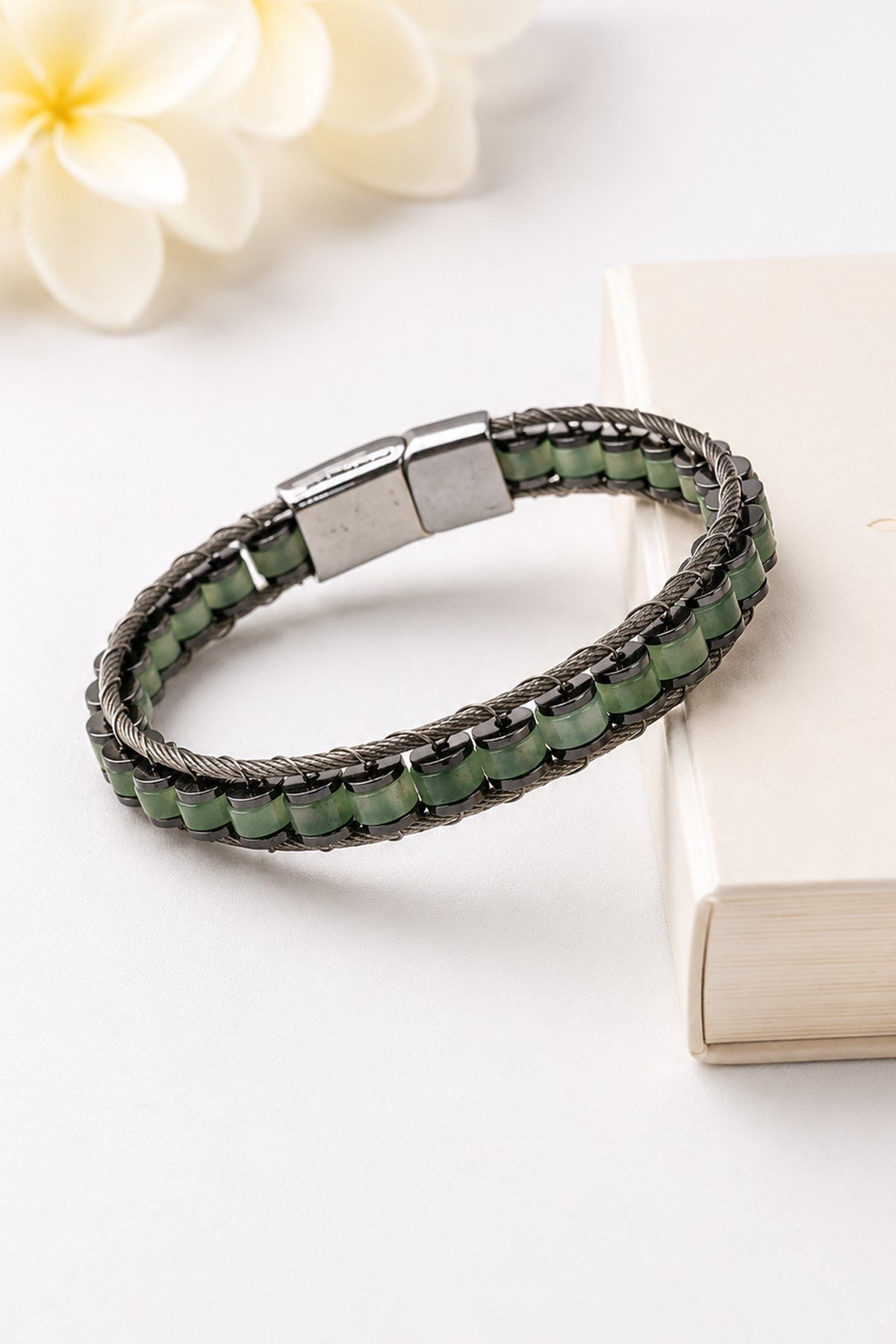 Aventurin Doğal Taş Örme Erkek Bilekliği 6x8mm