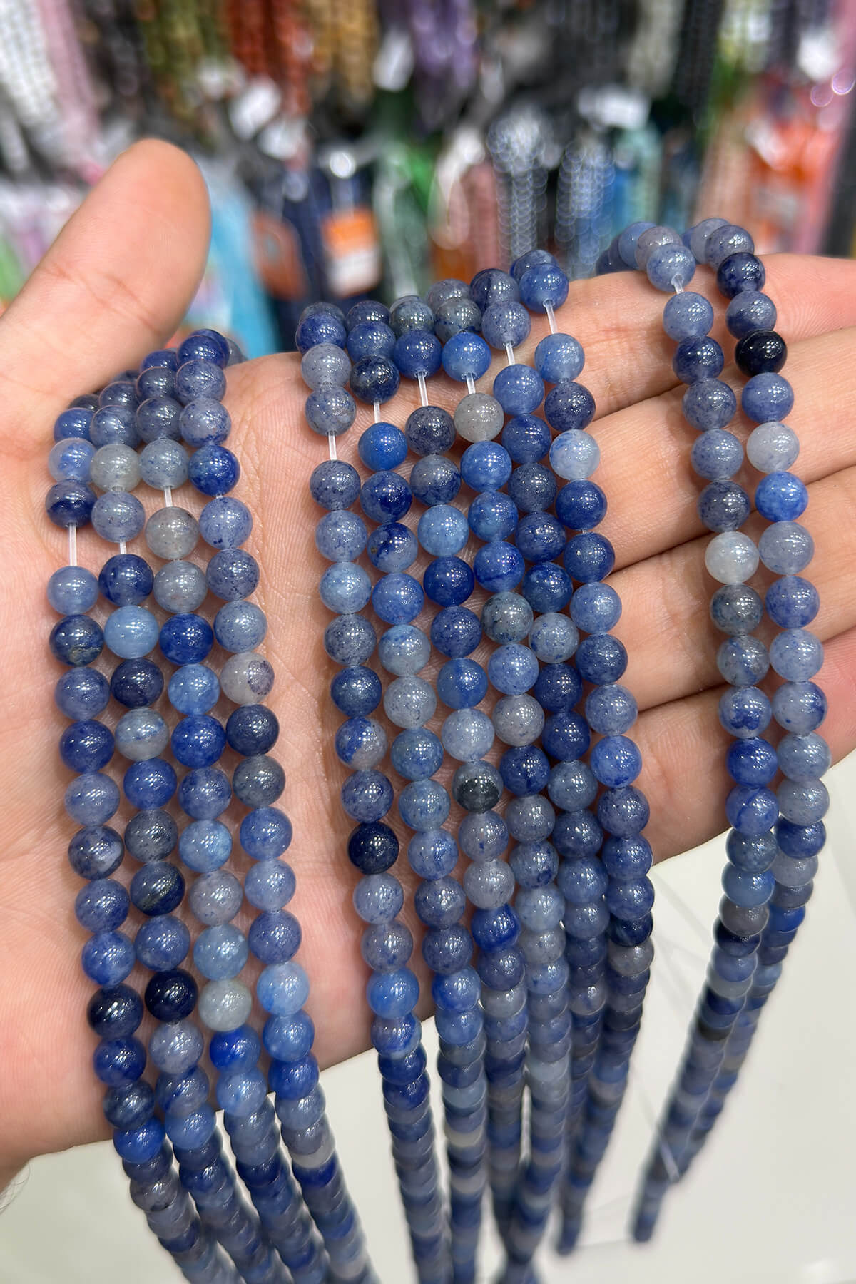 Aventurine Natural Stone Shiny Blue Globe Cut 6mm String Of Beads