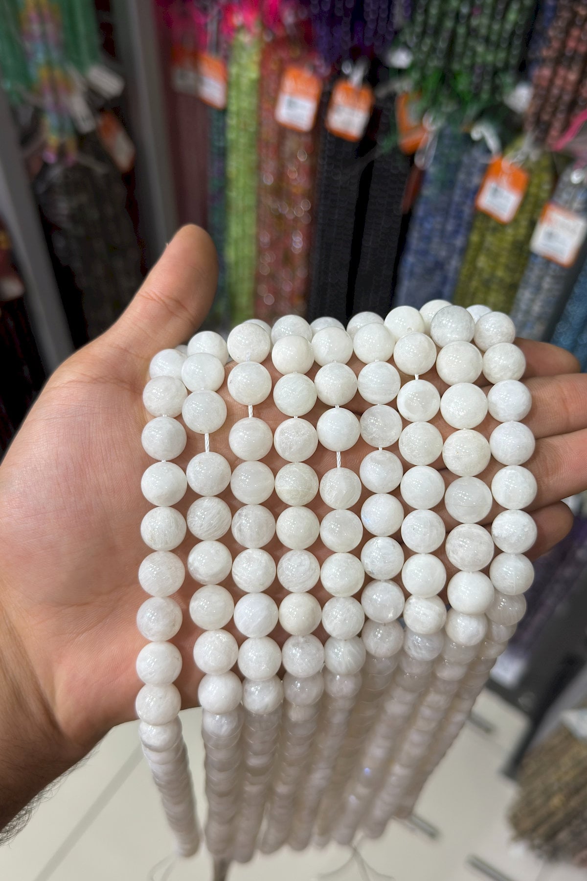 Moon Stone Natural Stone Globe Cut 12mm String Of Beads
