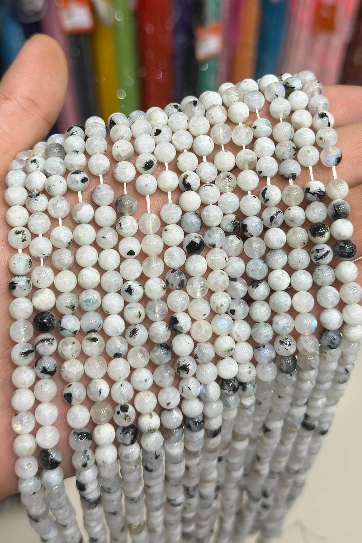 Moon Stone Natural Stone Shiny Mottled Globe Cut 6mm String Of Beads [AA]