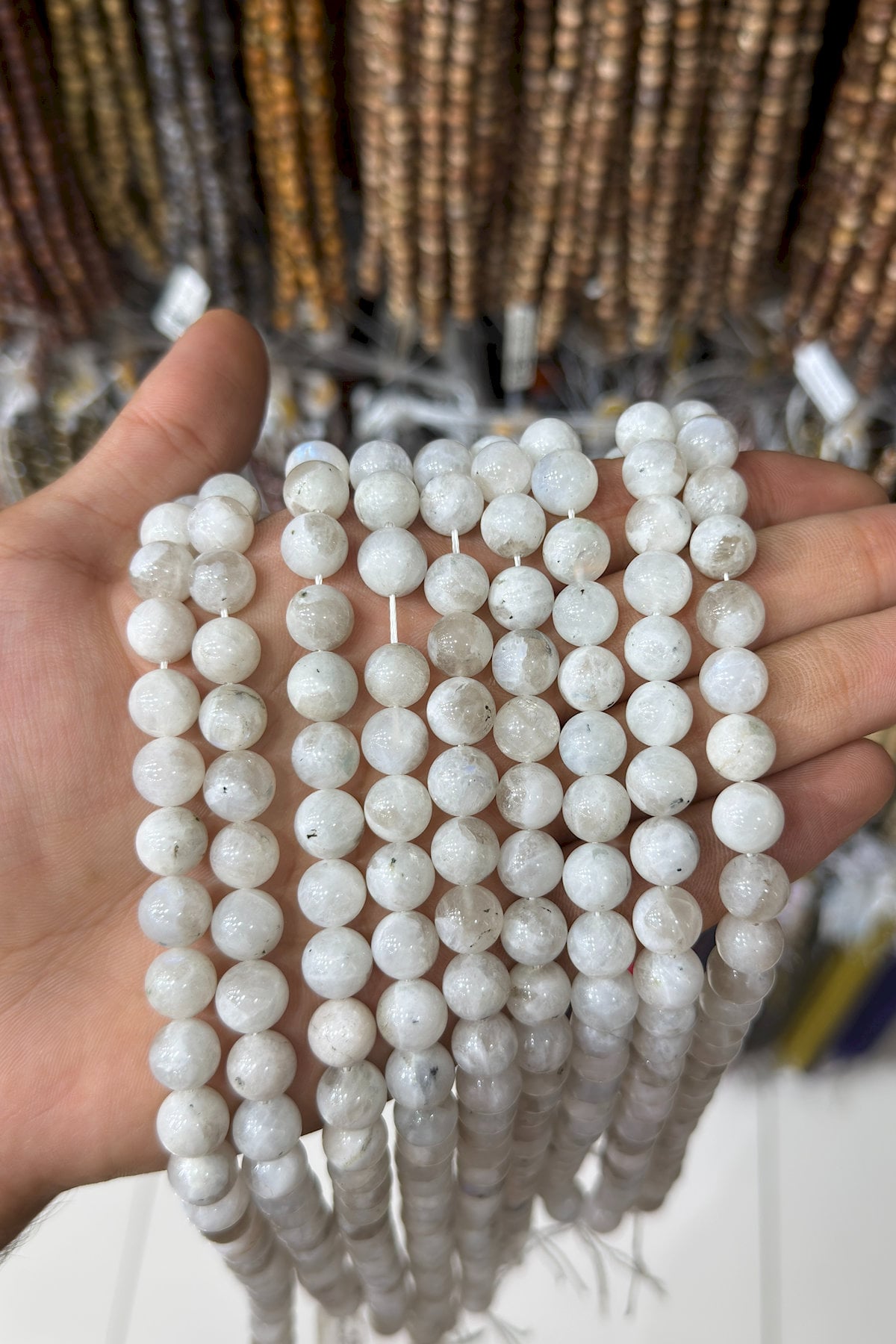 Moon Stone Natural Stone Shiny White Globe Cut 10mm String Of Beads
