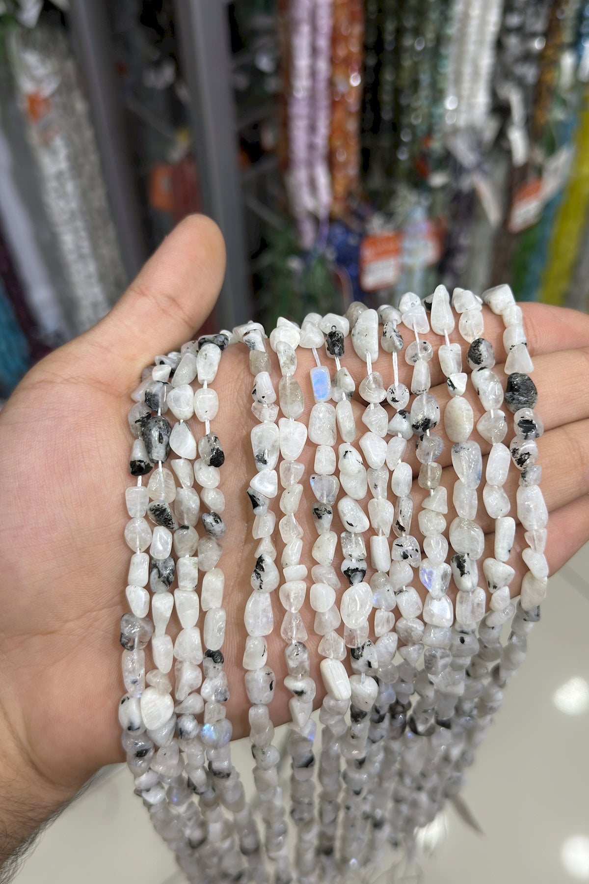 Moon Stone Natural Stone Tumbler Cut 6x8mm String Of Beads