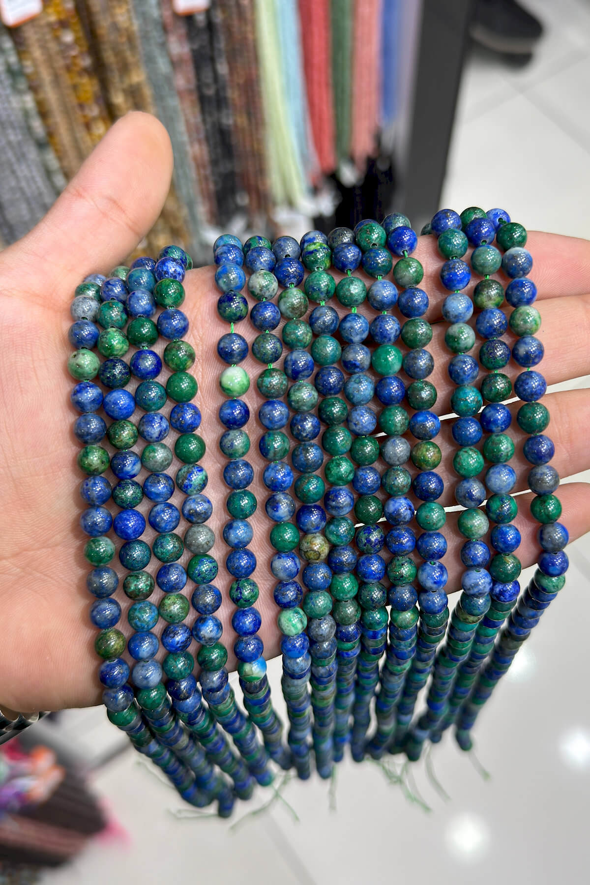 Azurite Stone Round-Cut Shiny 6mm Bead Strand [AA]