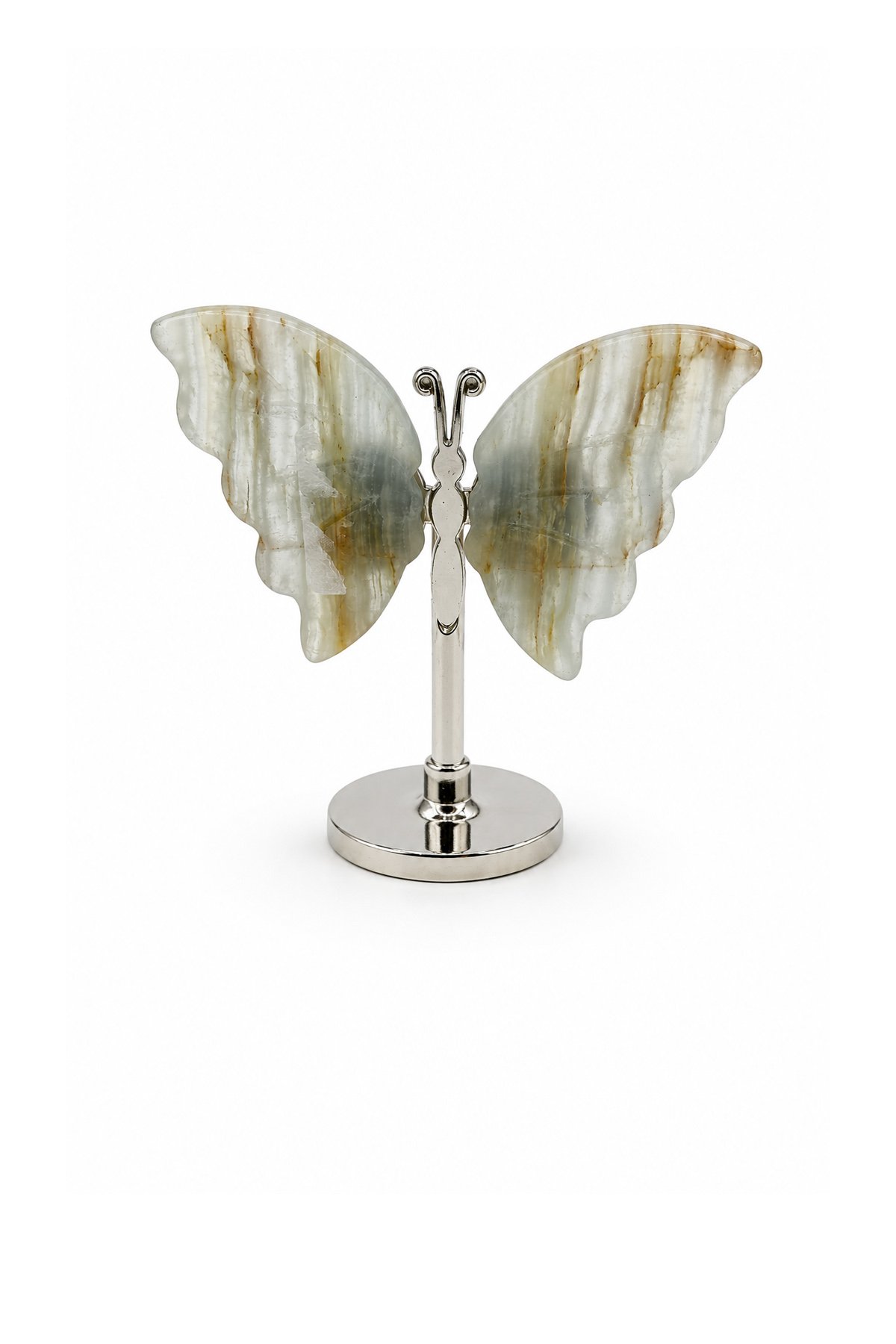 White Agate Stone With Stand Butterfly Motif Home Decoration Object
