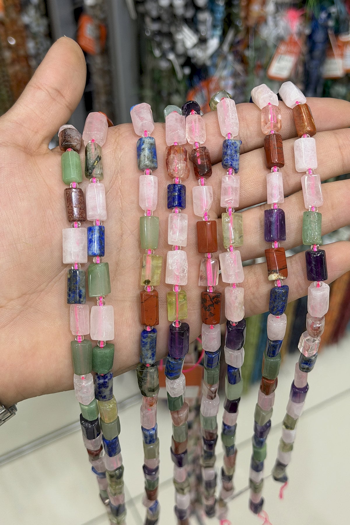 Çakra Doğal Taş Silindir Altıgen Kesim 10x14mm Dizi