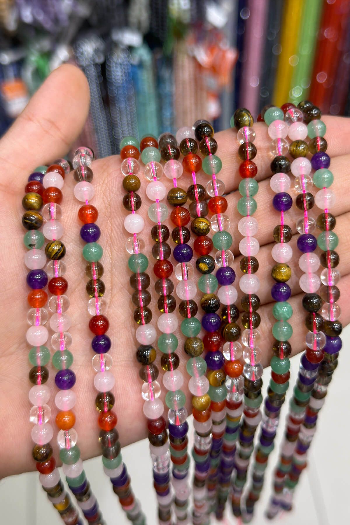 Chakra Natural Stone Shiny Mix Globe Cut 6mm String Of Beads
