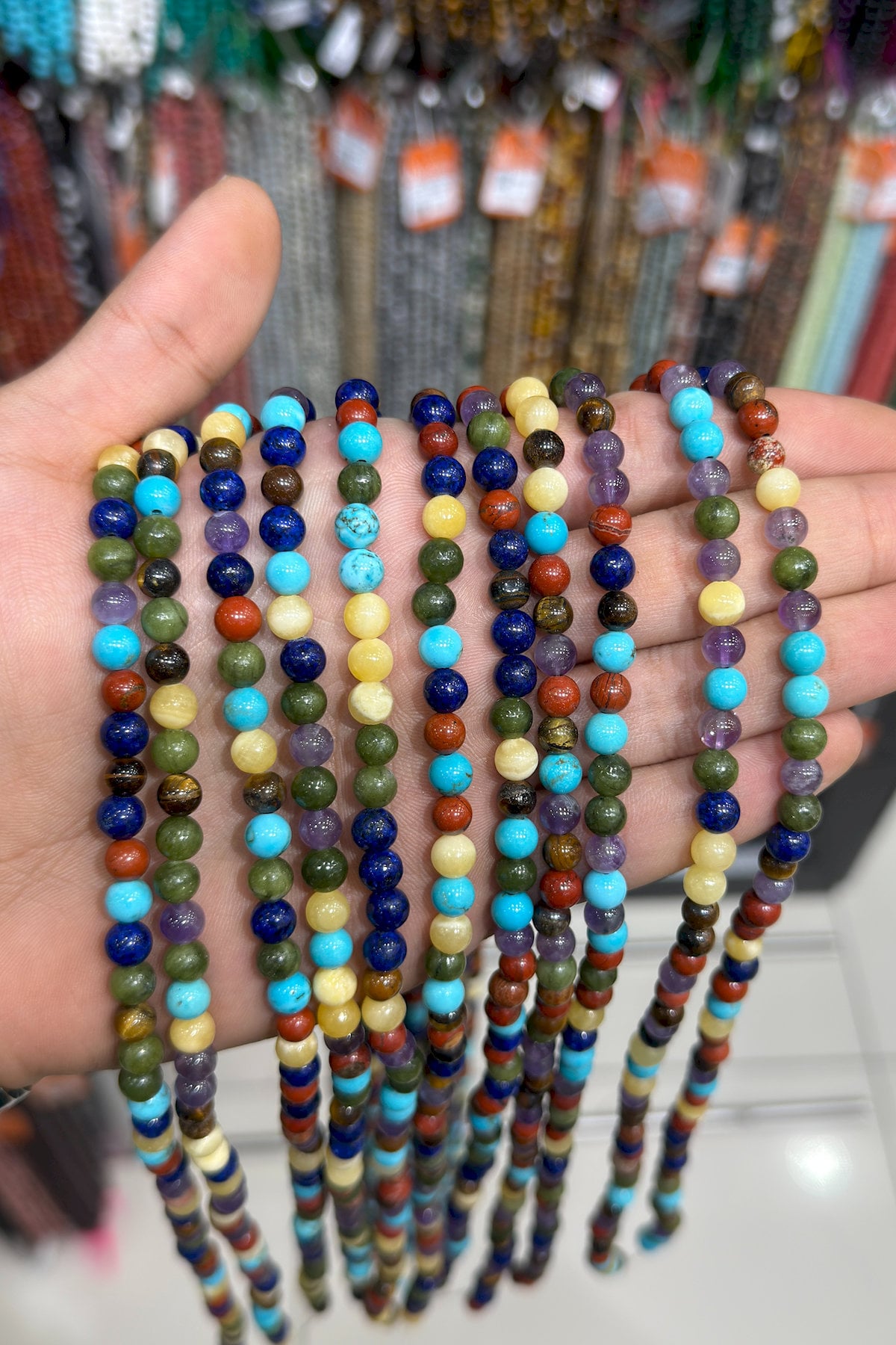 Çakra Taşı Küre Kesim Parlak Karışık 6mm Doğal Taş Dizi [Ab]