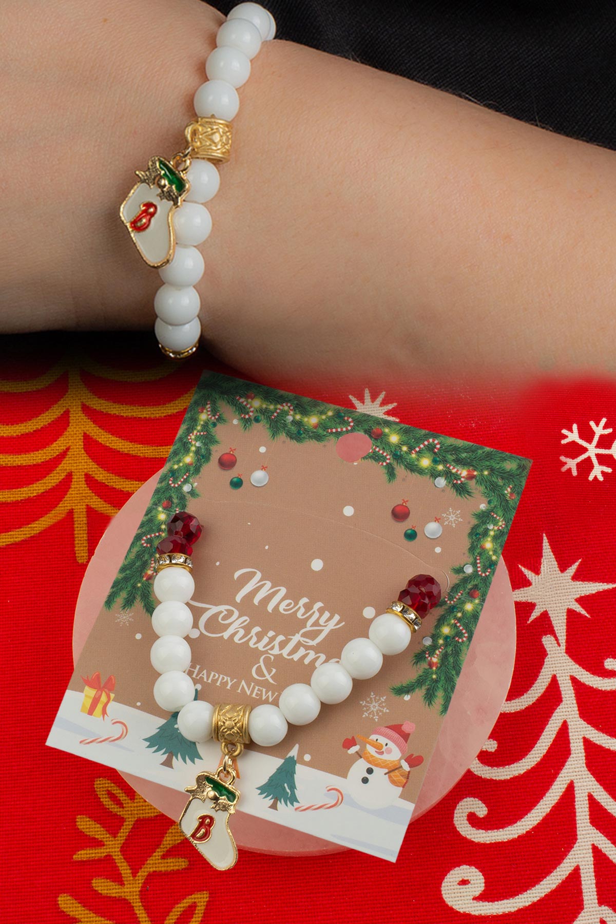 Cam Beyaz Küre Kesim Kristal Taşlı Yılbaşı Bileklik