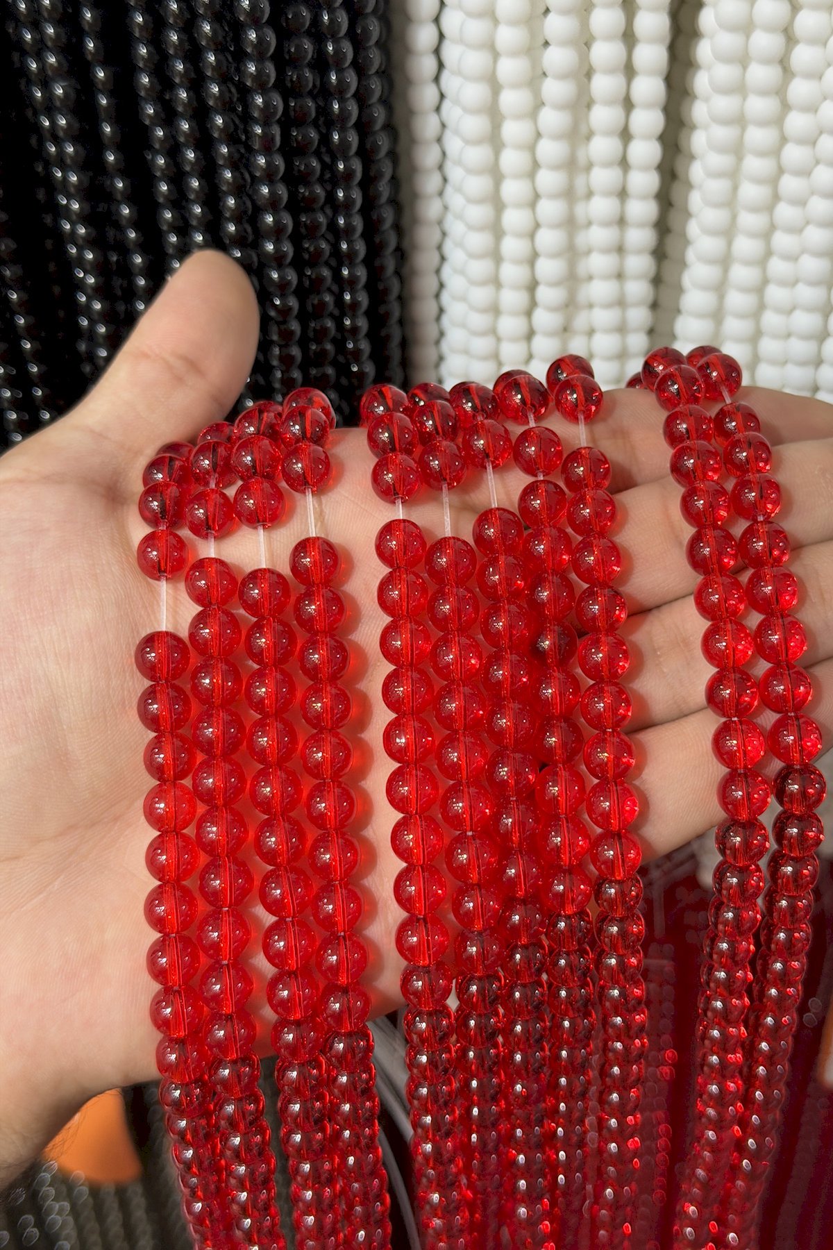 Glass Red Globe 8mm String Of Beads