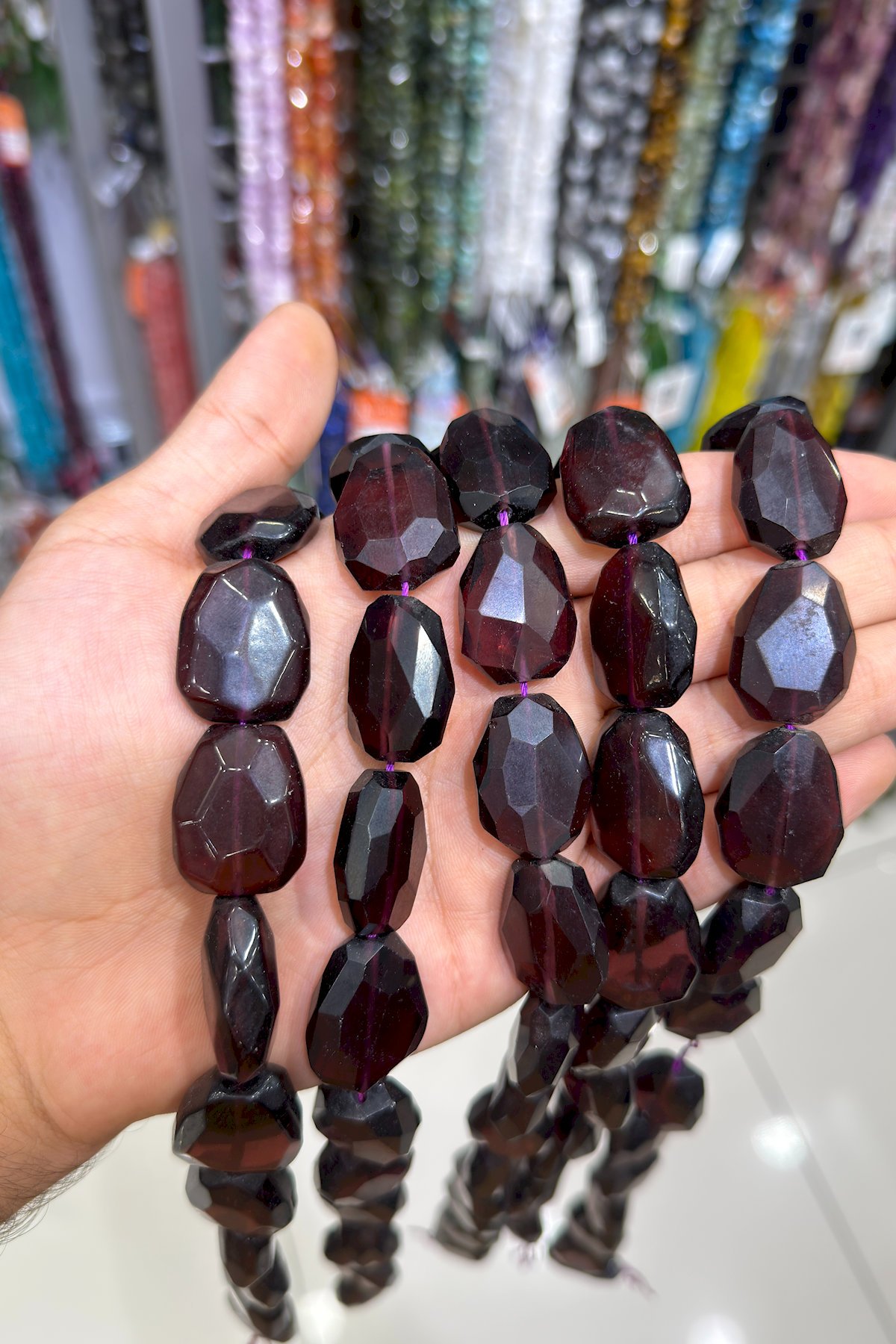 Glass Purple Crystal Cut 20x25mm String Of Beads