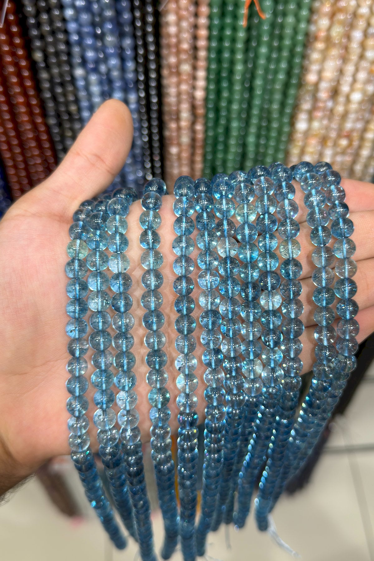 Topaz Natural Stone Blue Globe Cut 8mm String Of Beads