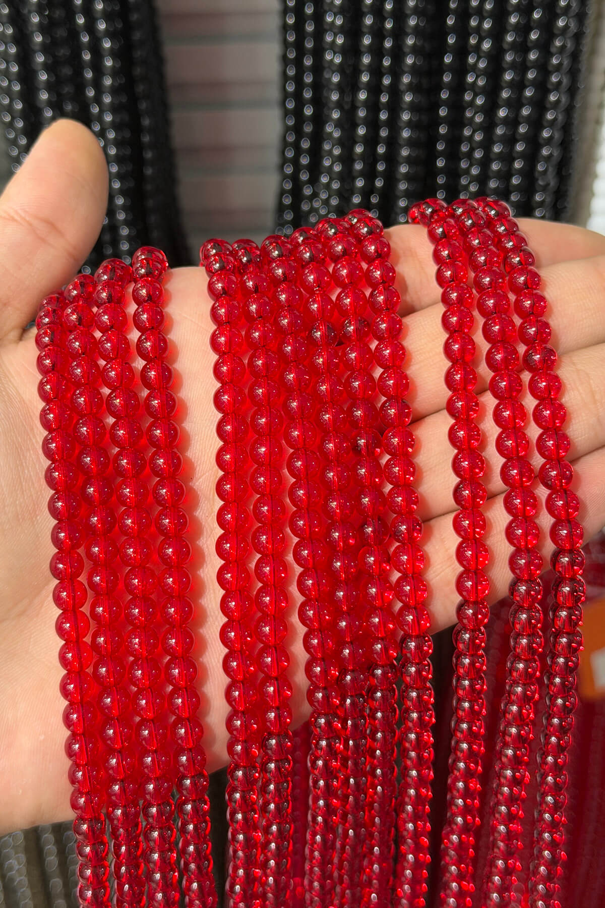 Cam Küre Kesim Parlak Kırmızı 6mm Dizi