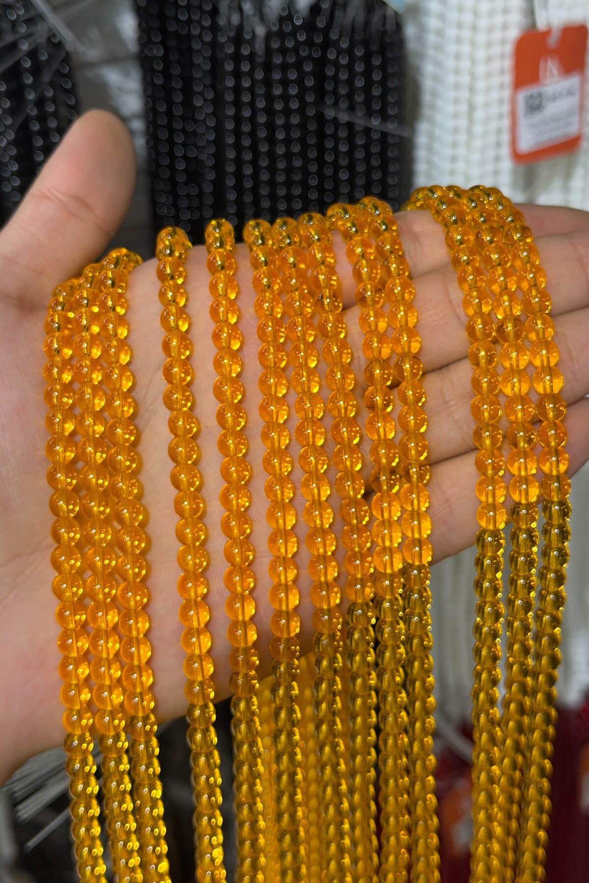 Glass Shiny Yellow Globe Cut 6mm String Of Beads