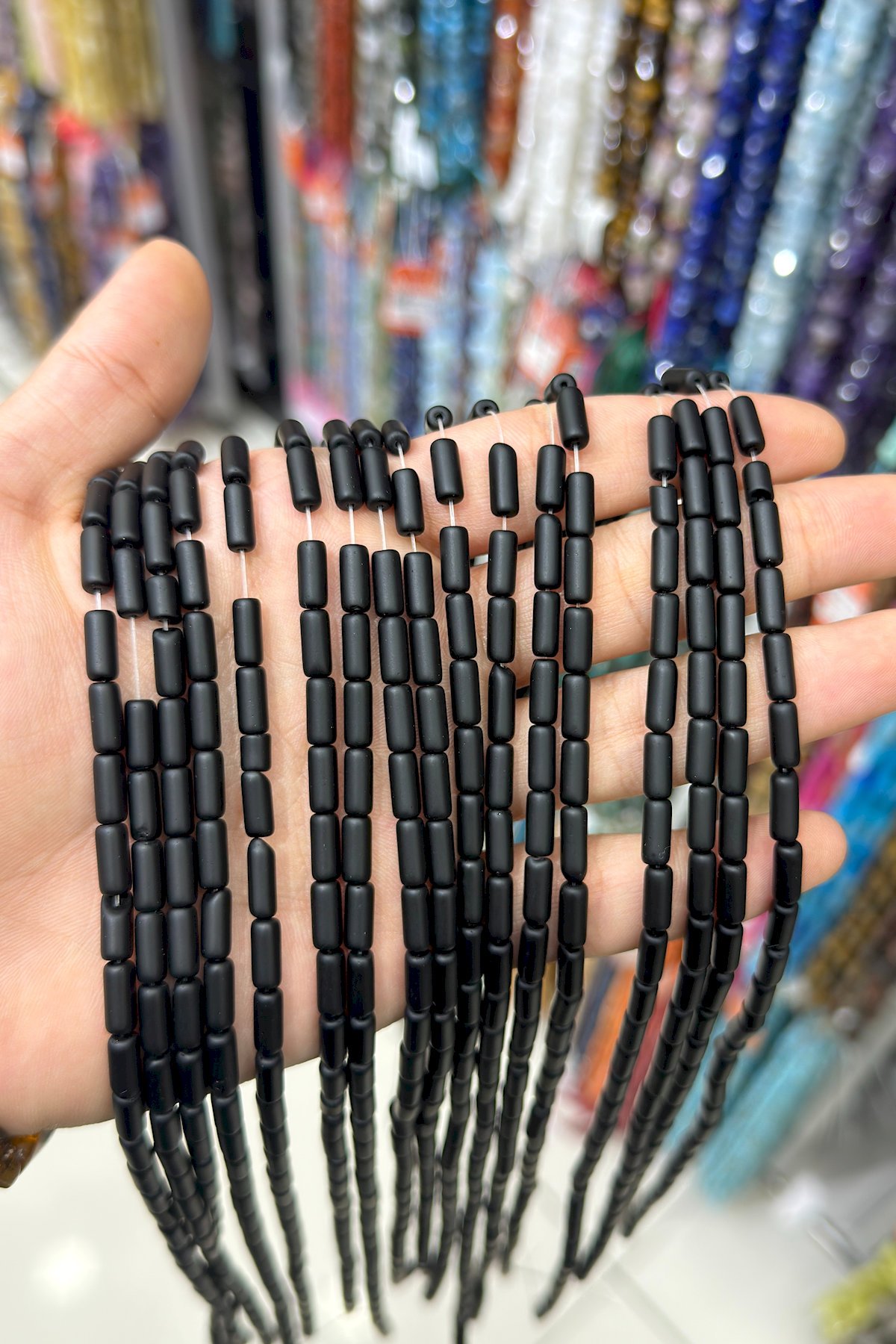Cam Oniks Siyah Mat Silindir Kesim 5x10mm
