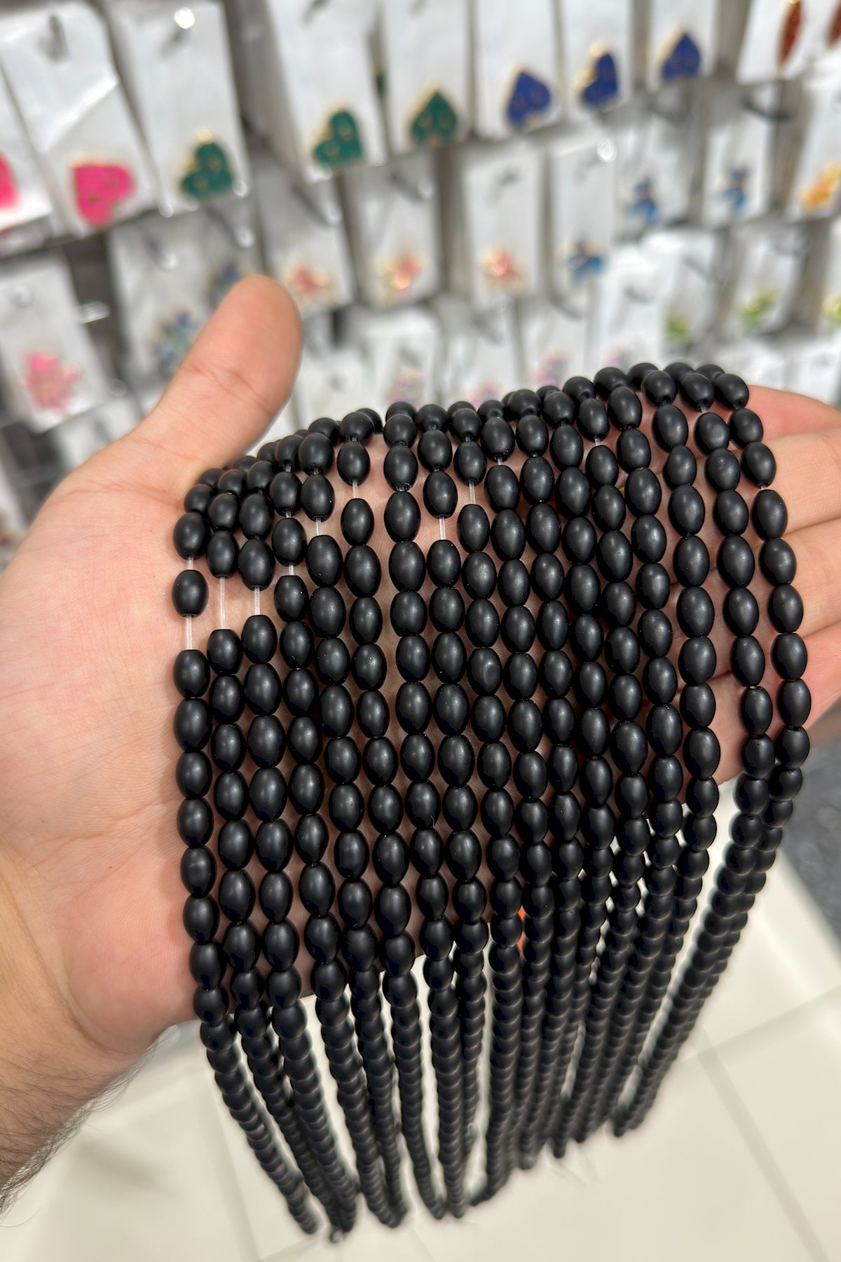 Cam Oniks Taşı Arpa Kesim Mat Siyah 5x8mm Dizi