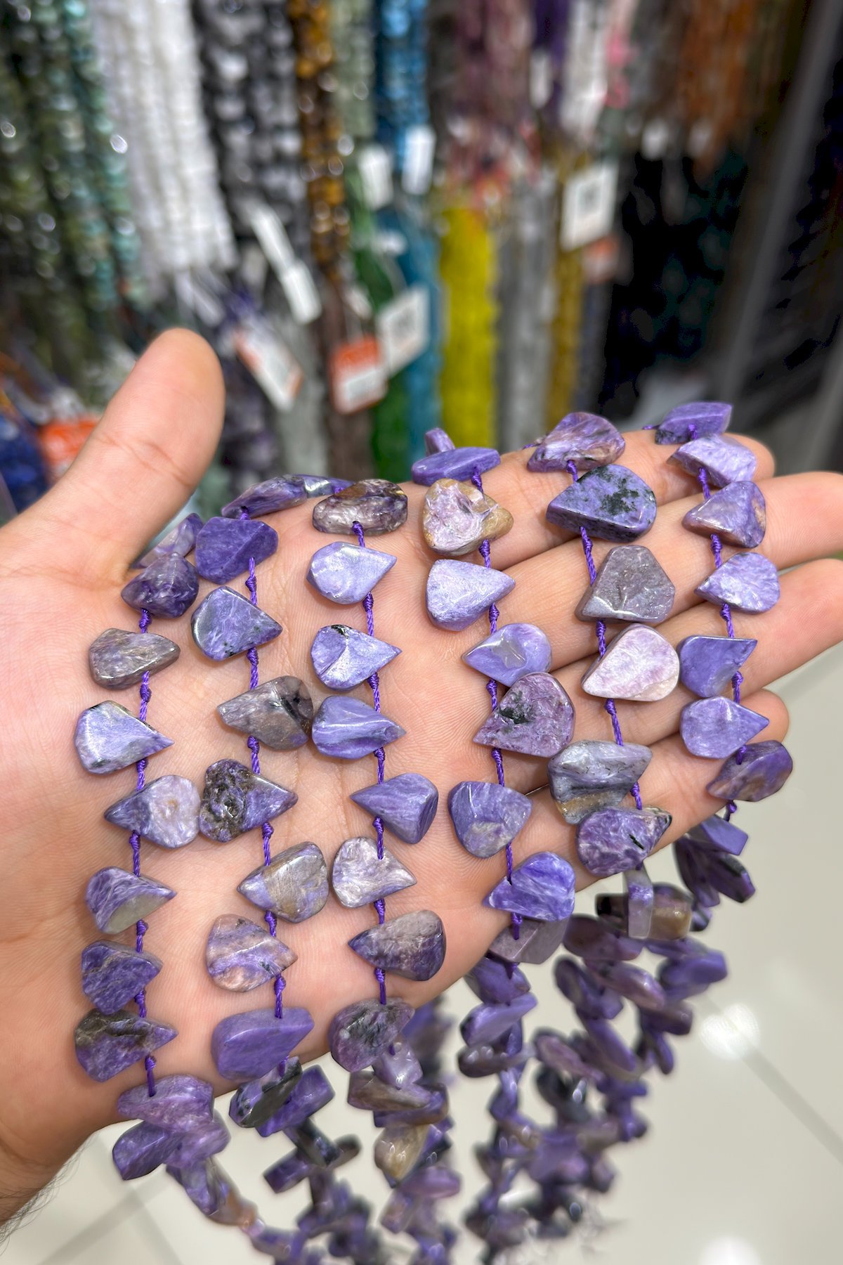 Charoite Natural Stone Flat Drop Cut 16x12mm String Of Beads