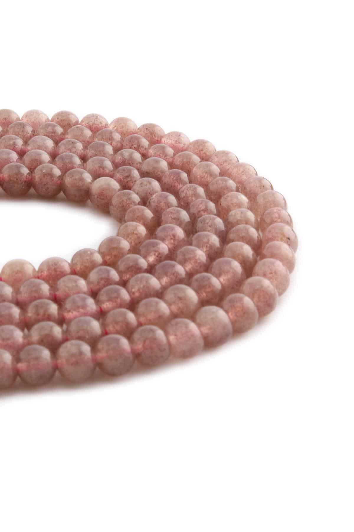 Çilek Kuvars Doğal Taş Parlak Küre Kesim 7mm Dizi
