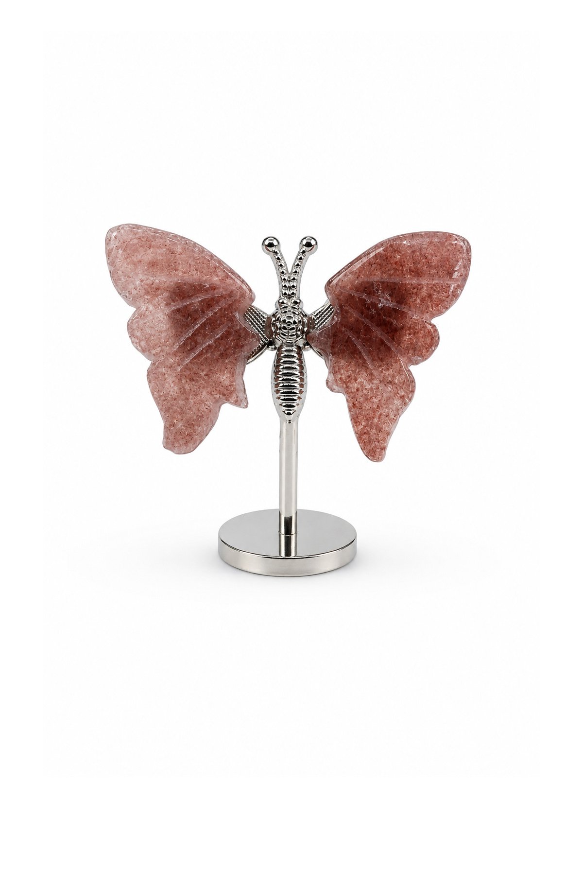 Strawberry Quartz Stone With Stand Butterfly Motif Home Decoration Object