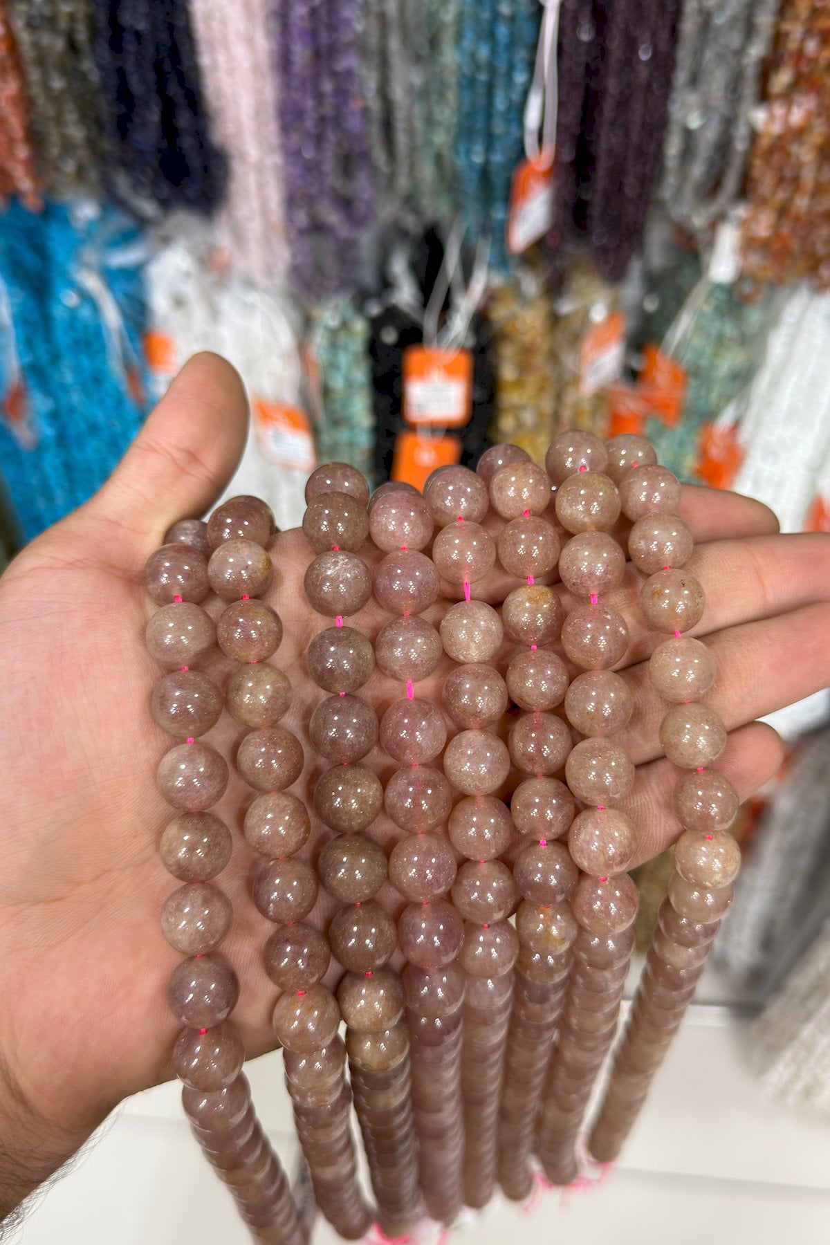 Strawberry Quartz Natural Stone Shiny Globe Cut 12mm String Of Beads